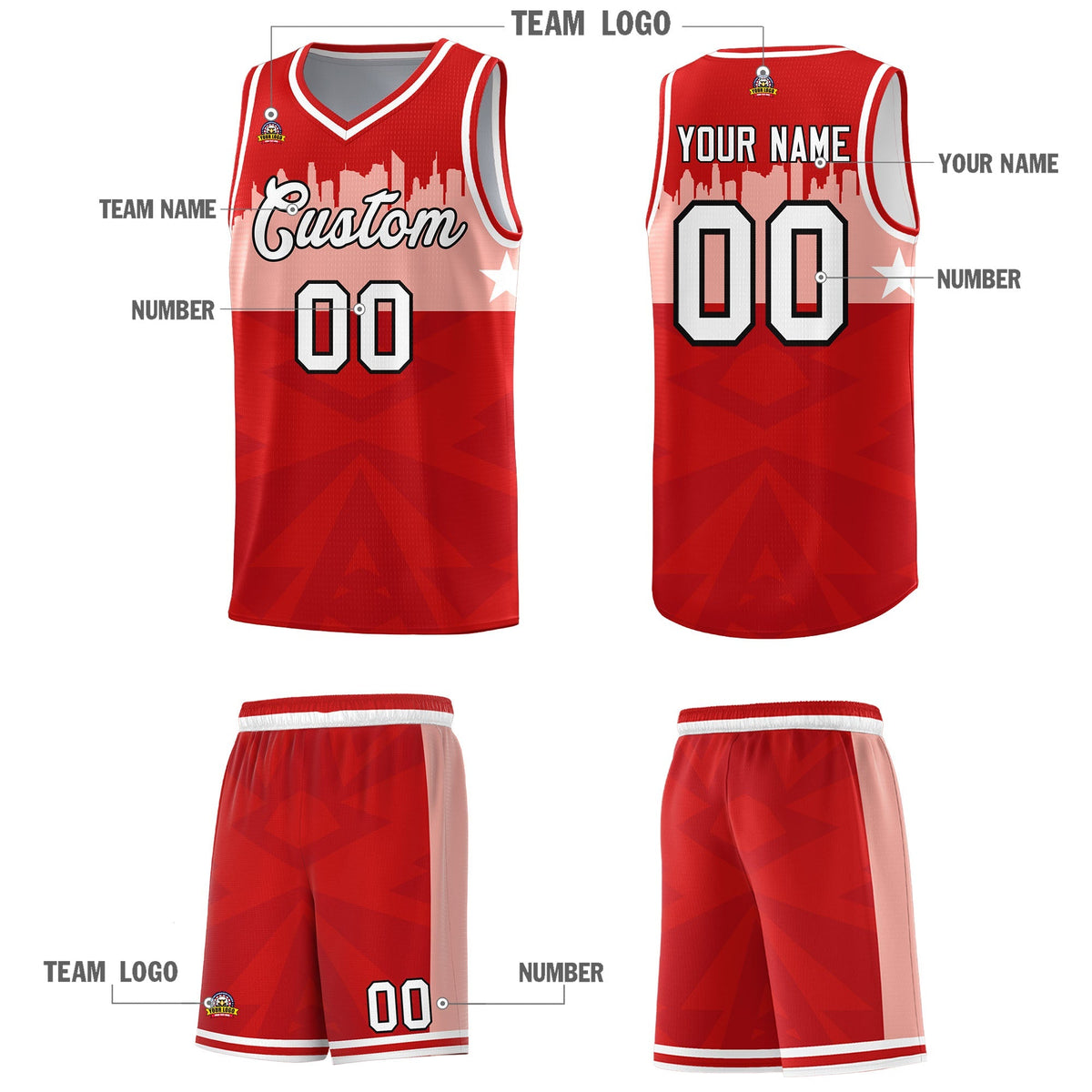 Custom Red Personalized City Silhouette Pattern Sports Uniform Basketball Jersey|KXKSHOP