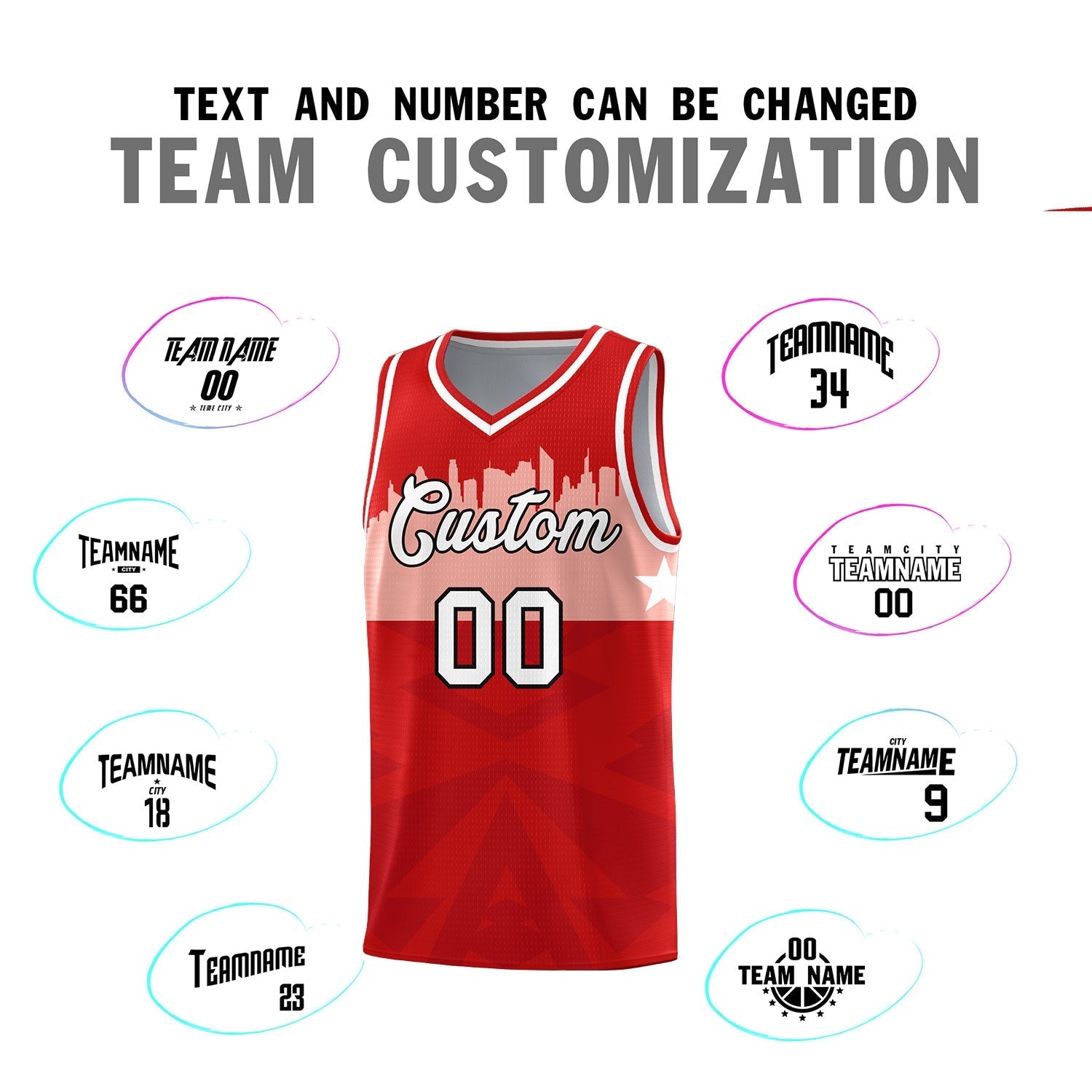 Custom Red Personalized City Silhouette Pattern Sports Uniform Basketball Jersey|KXKSHOP