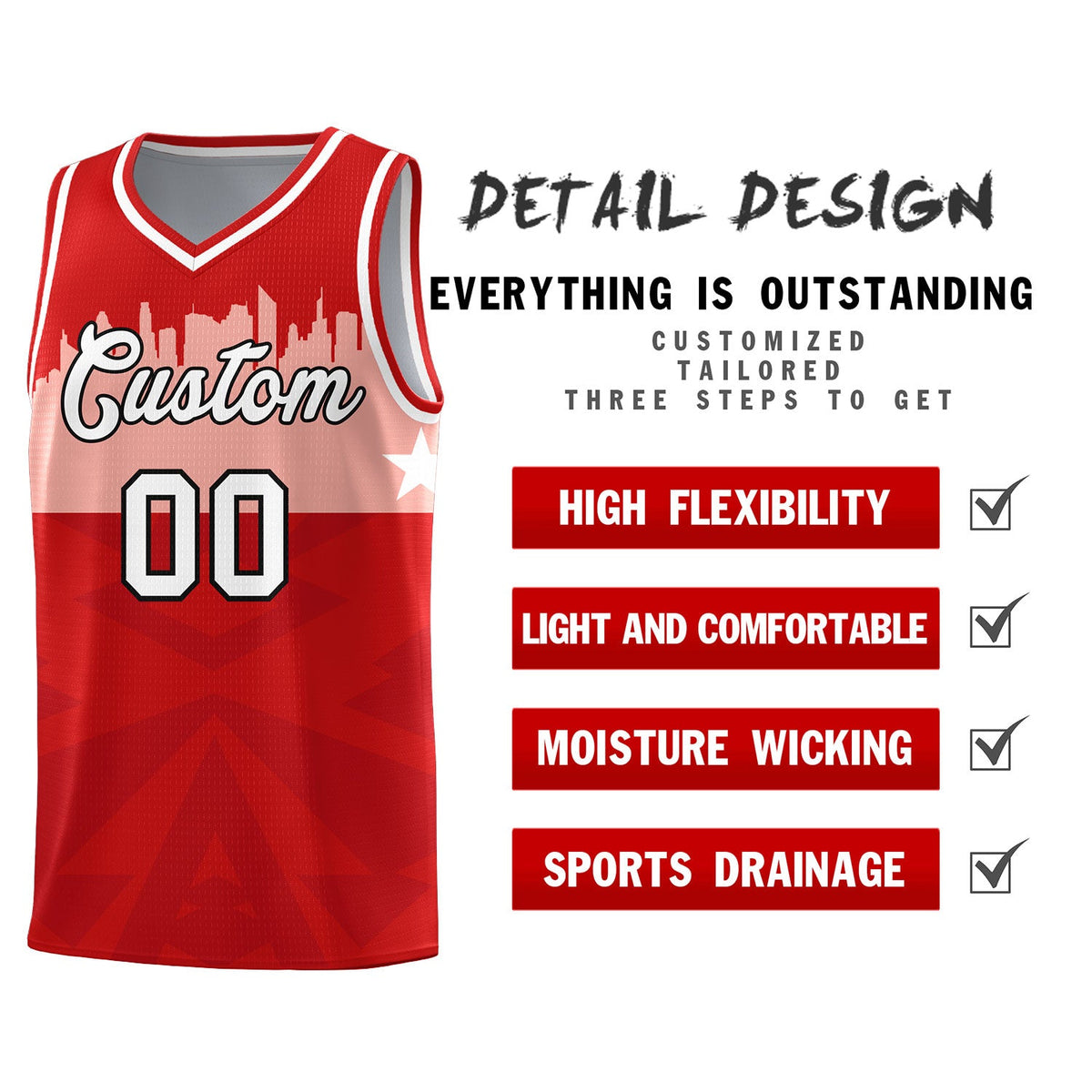 Custom Red Personalized City Silhouette Pattern Sports Uniform Basketball Jersey|KXKSHOP
