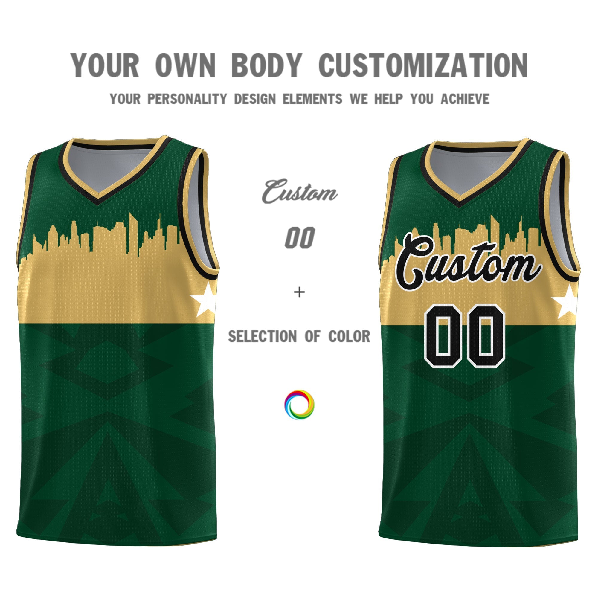 Custom Green Personalized City Silhouette Pattern Sports Uniform Basketball Jersey|KXKSHOP