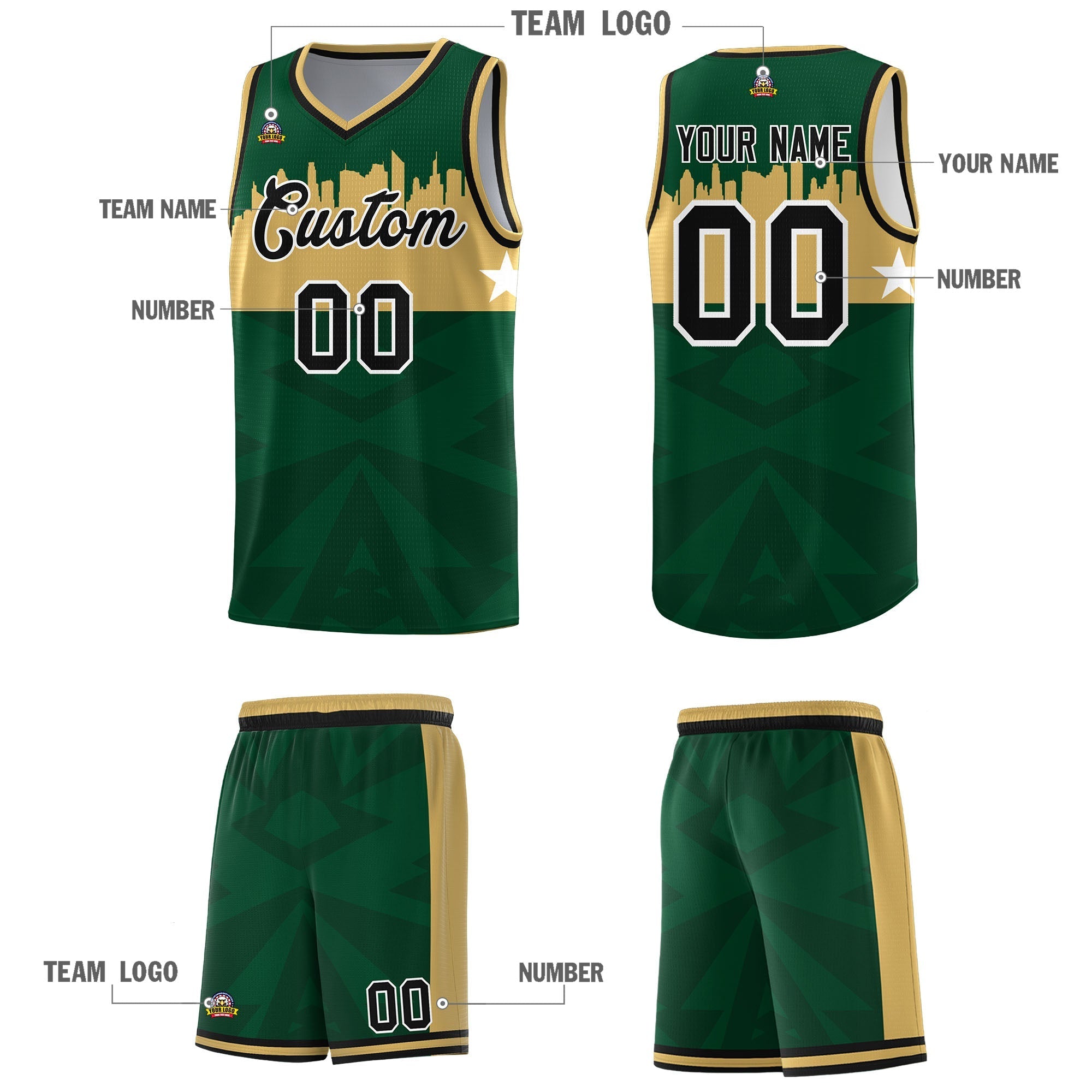 Custom Green Personalized City Silhouette Pattern Sports Uniform Basketball Jersey|KXKSHOP