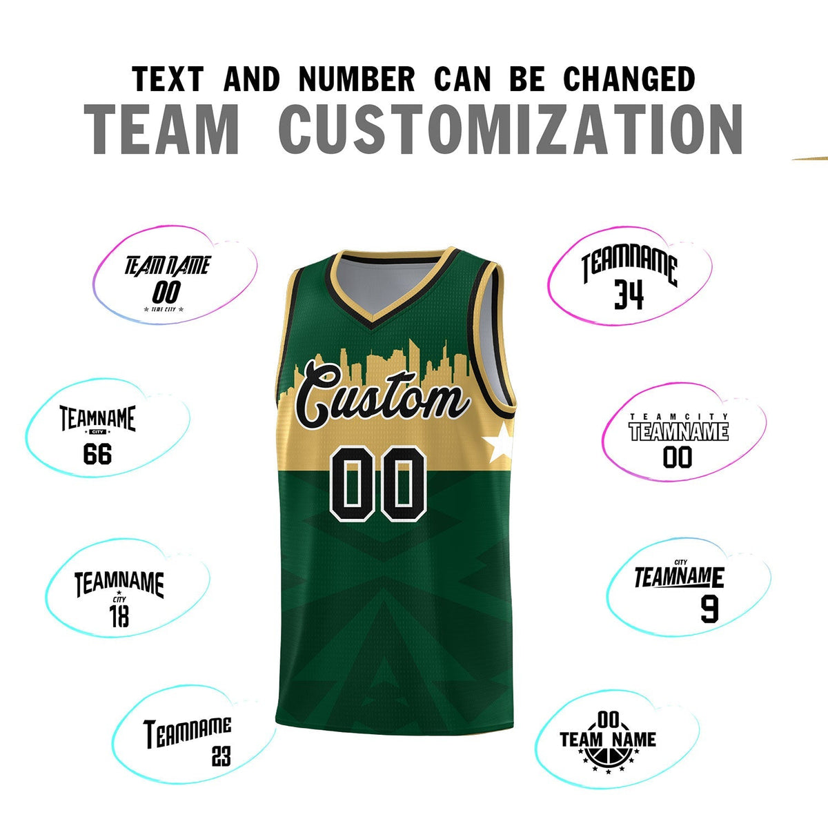 Custom Green Personalized City Silhouette Pattern Sports Uniform Basketball Jersey|KXKSHOP