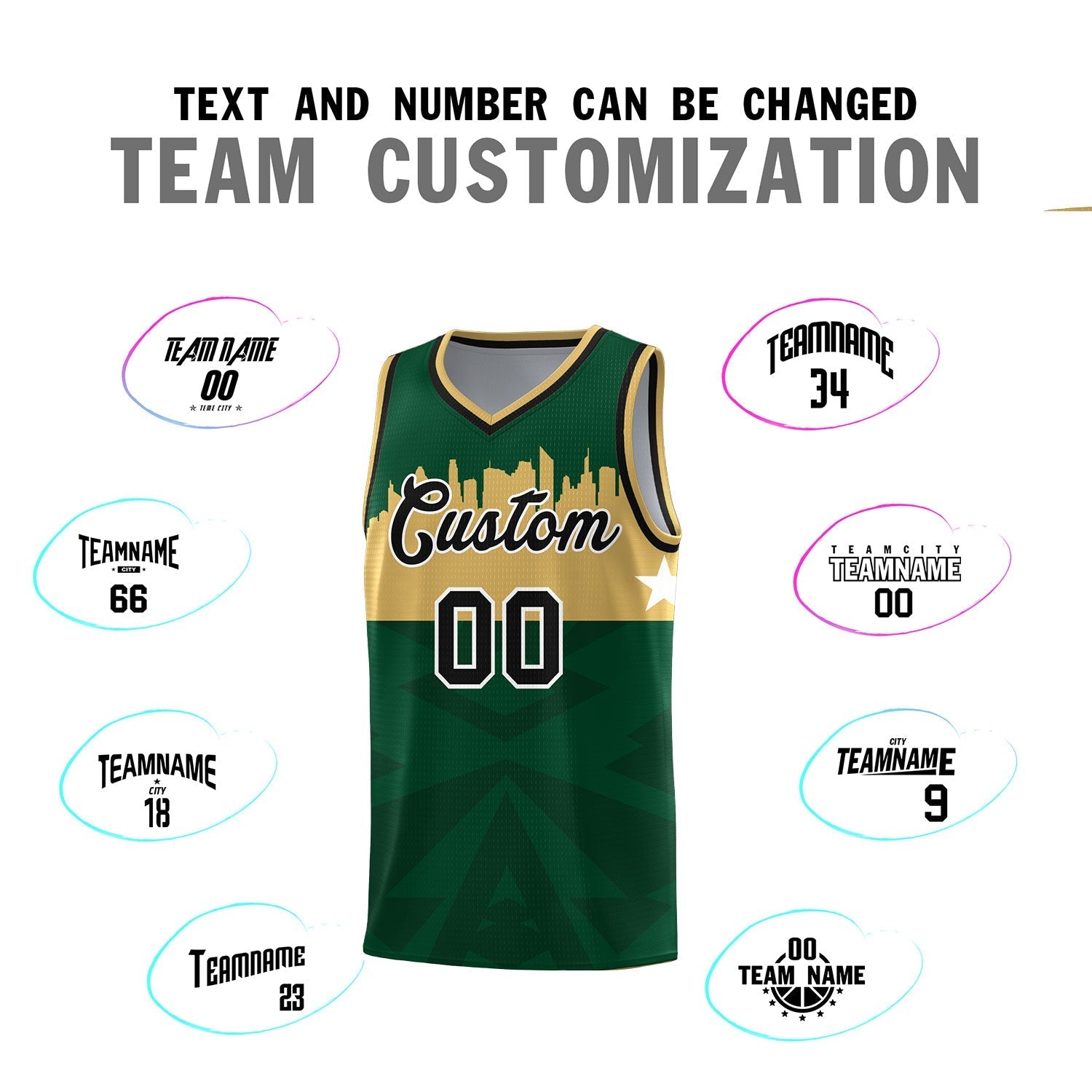 Custom Green Personalized City Silhouette Pattern Sports Uniform Basketball Jersey|KXKSHOP