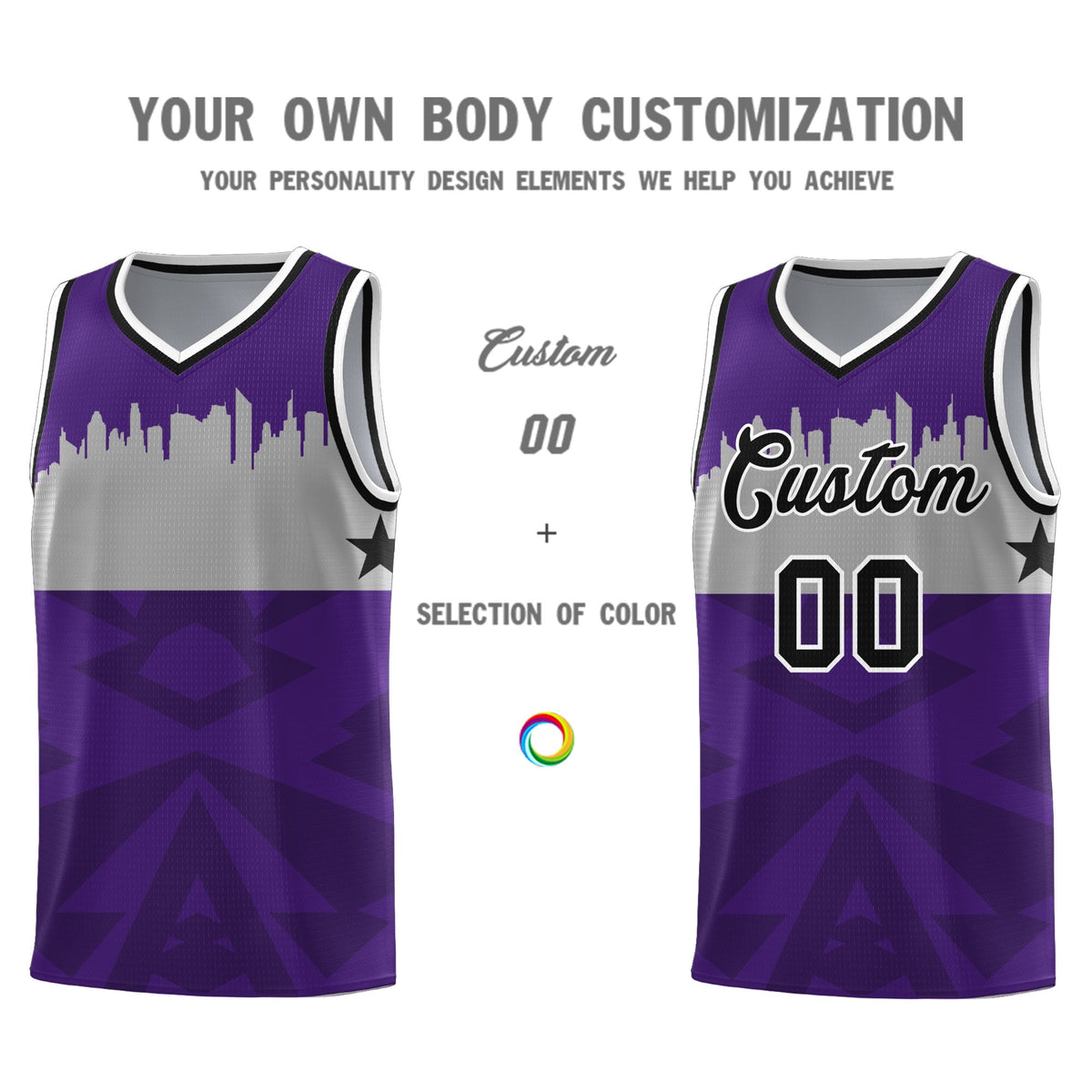 Custom Purple Personalized City Silhouette Pattern Sports Uniform Basketball Jersey|KXKSHOP