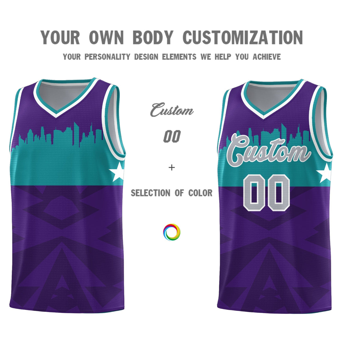 Custom Purple Personalized City Silhouette Pattern Sports Uniform Basketball Jersey|KXKSHOP