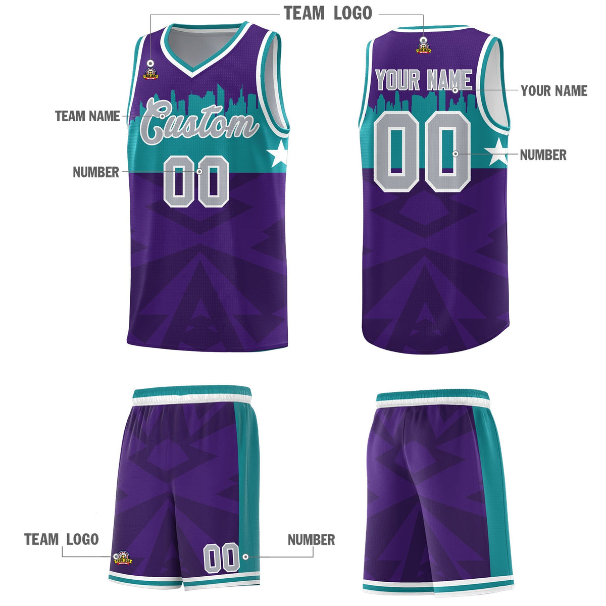 Custom Purple Personalized City Silhouette Pattern Sports Uniform Basketball Jersey|KXKSHOP