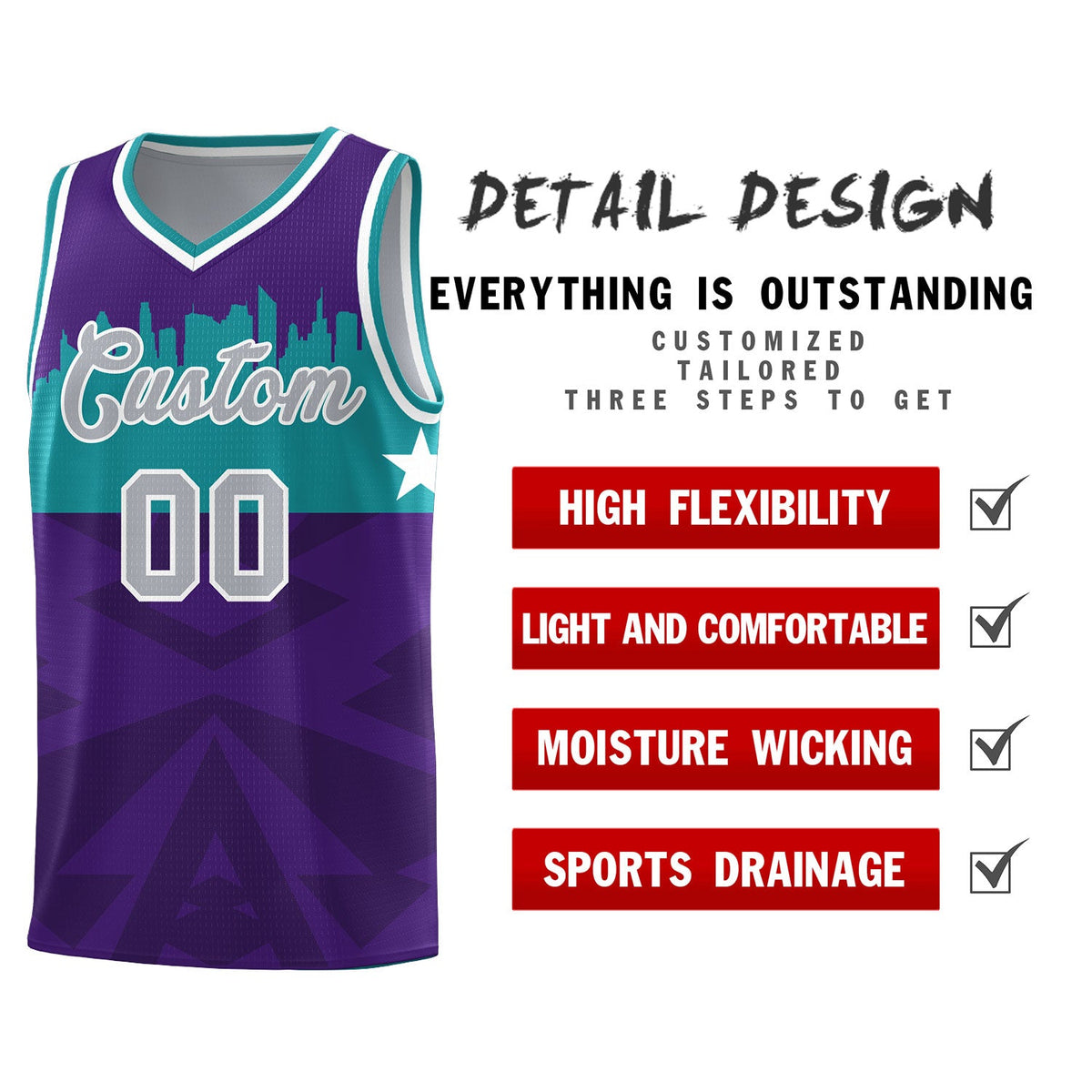 Custom Purple Personalized City Silhouette Pattern Sports Uniform Basketball Jersey|KXKSHOP