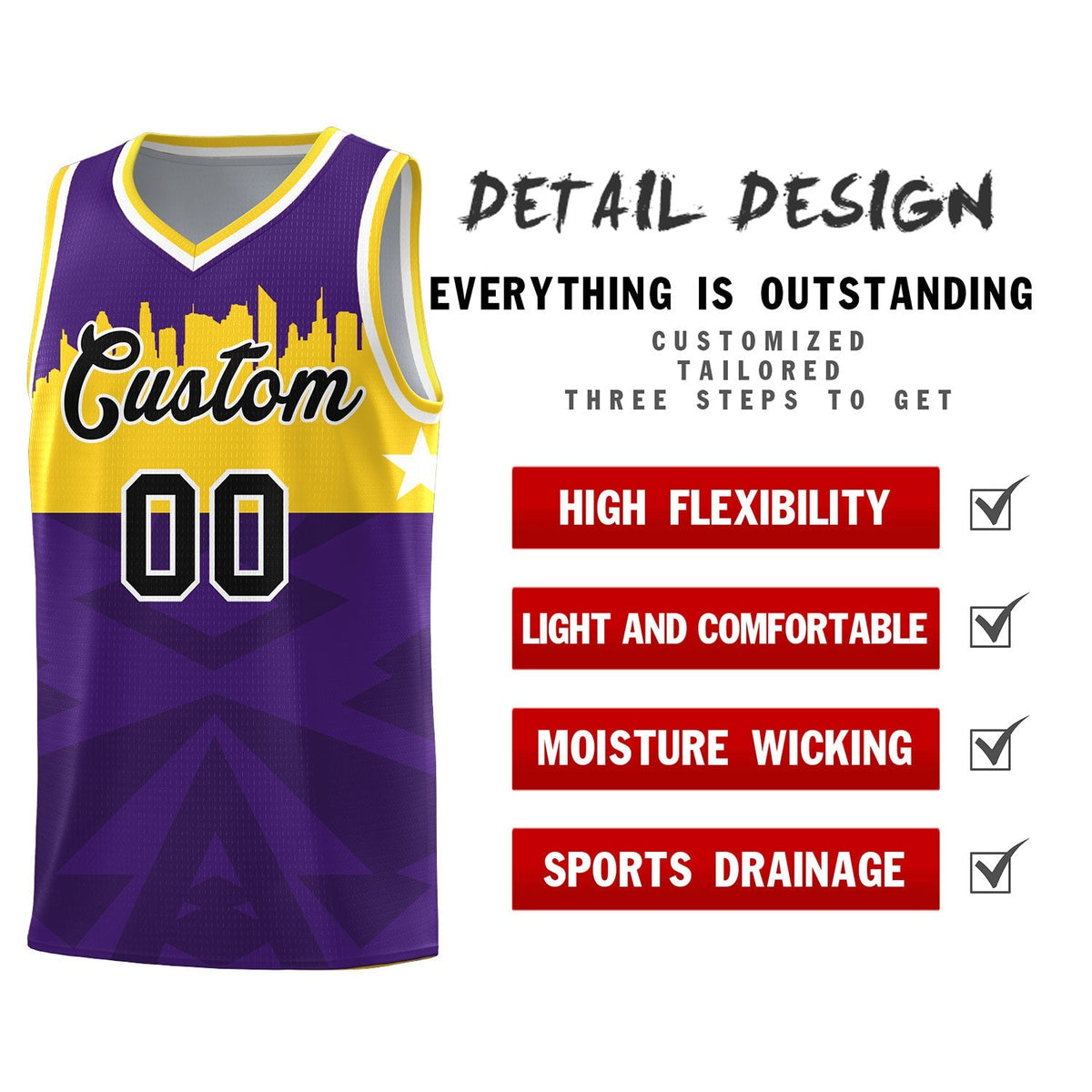 Custom Purple Personalized City Silhouette Pattern Sports Uniform Basketball Jersey|KXKSHOP