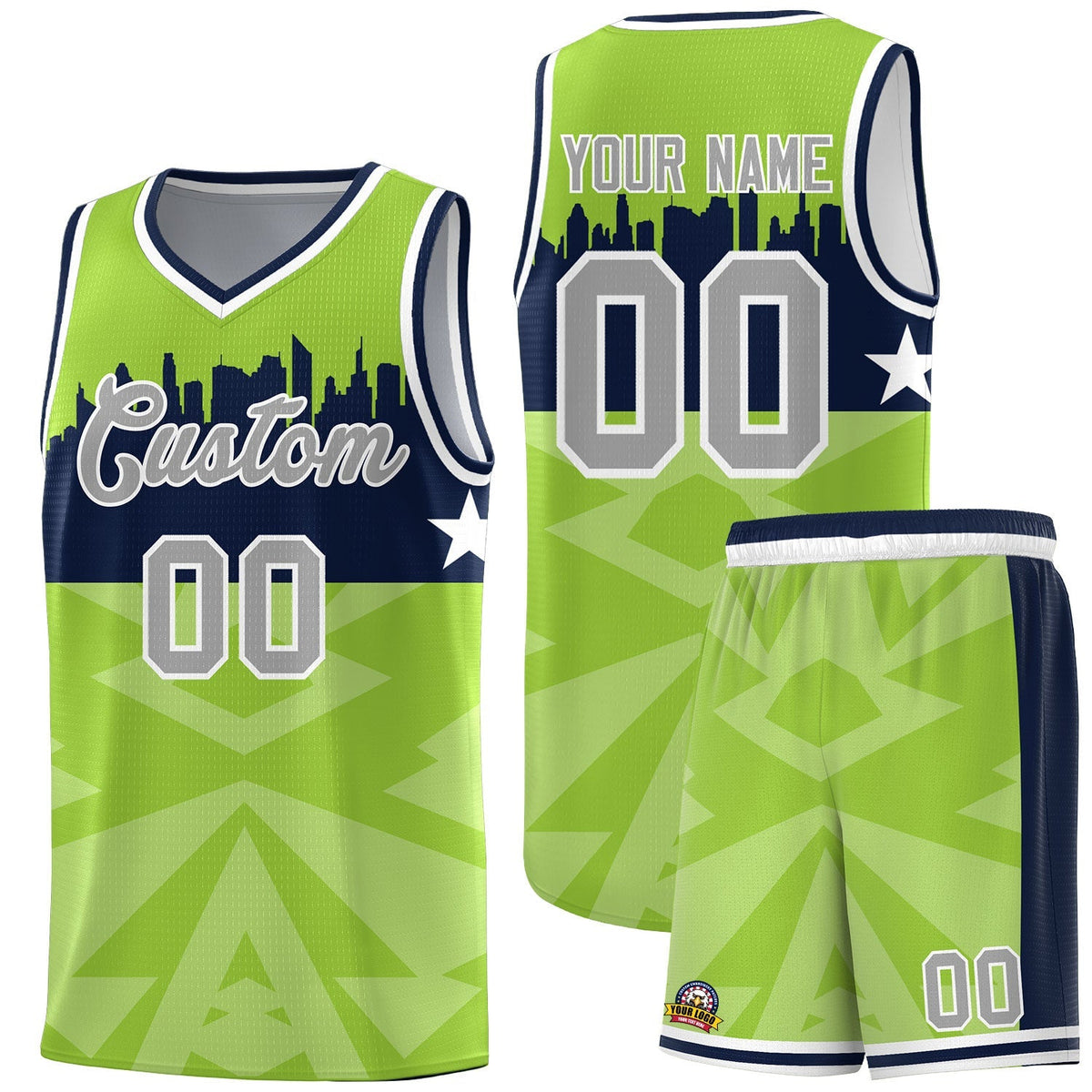 Custom Neon Green Personalized City Silhouette Pattern Sports Uniform Basketball Jersey|KXKSHOP