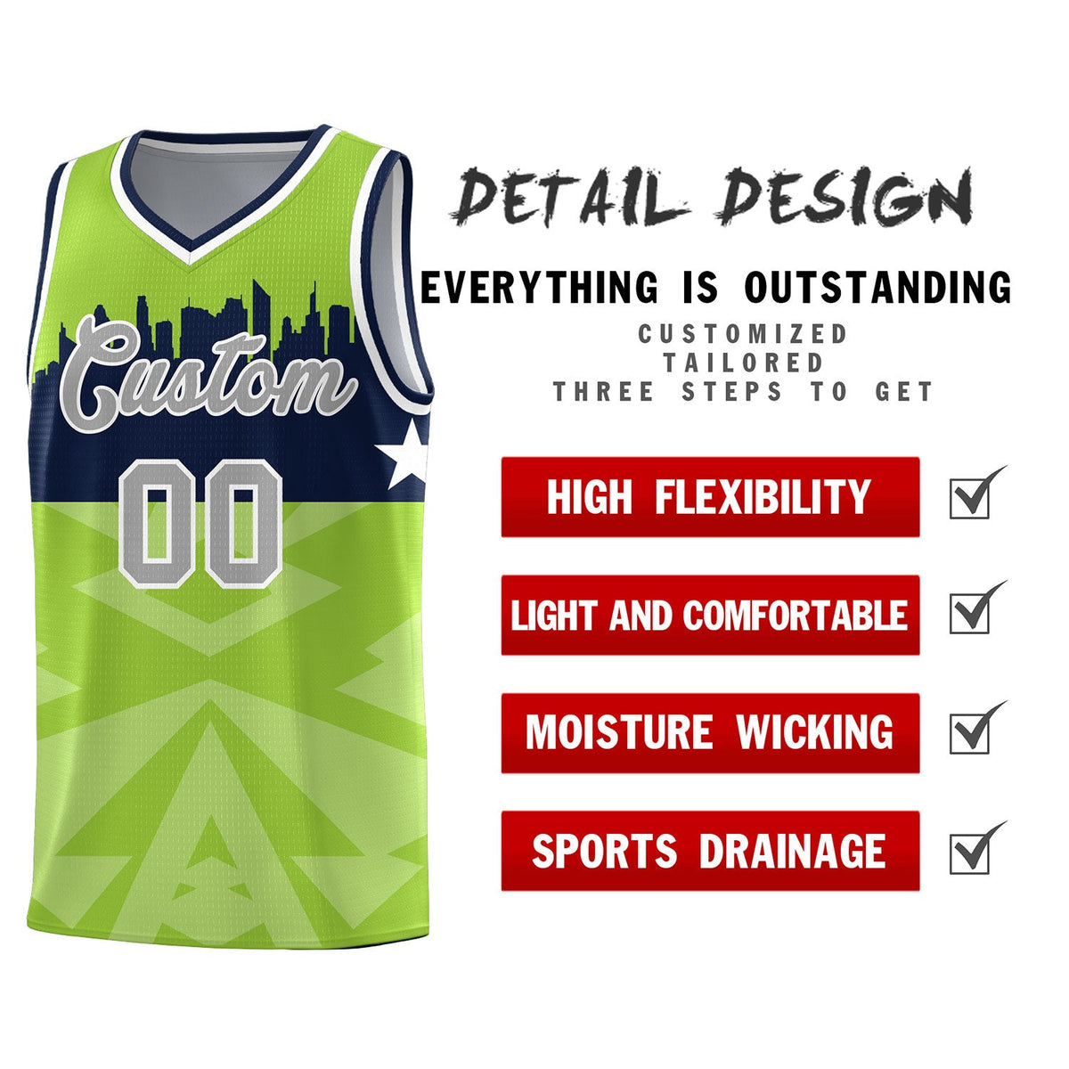 Custom Neon Green Personalized City Silhouette Pattern Sports Uniform Basketball Jersey|KXKSHOP