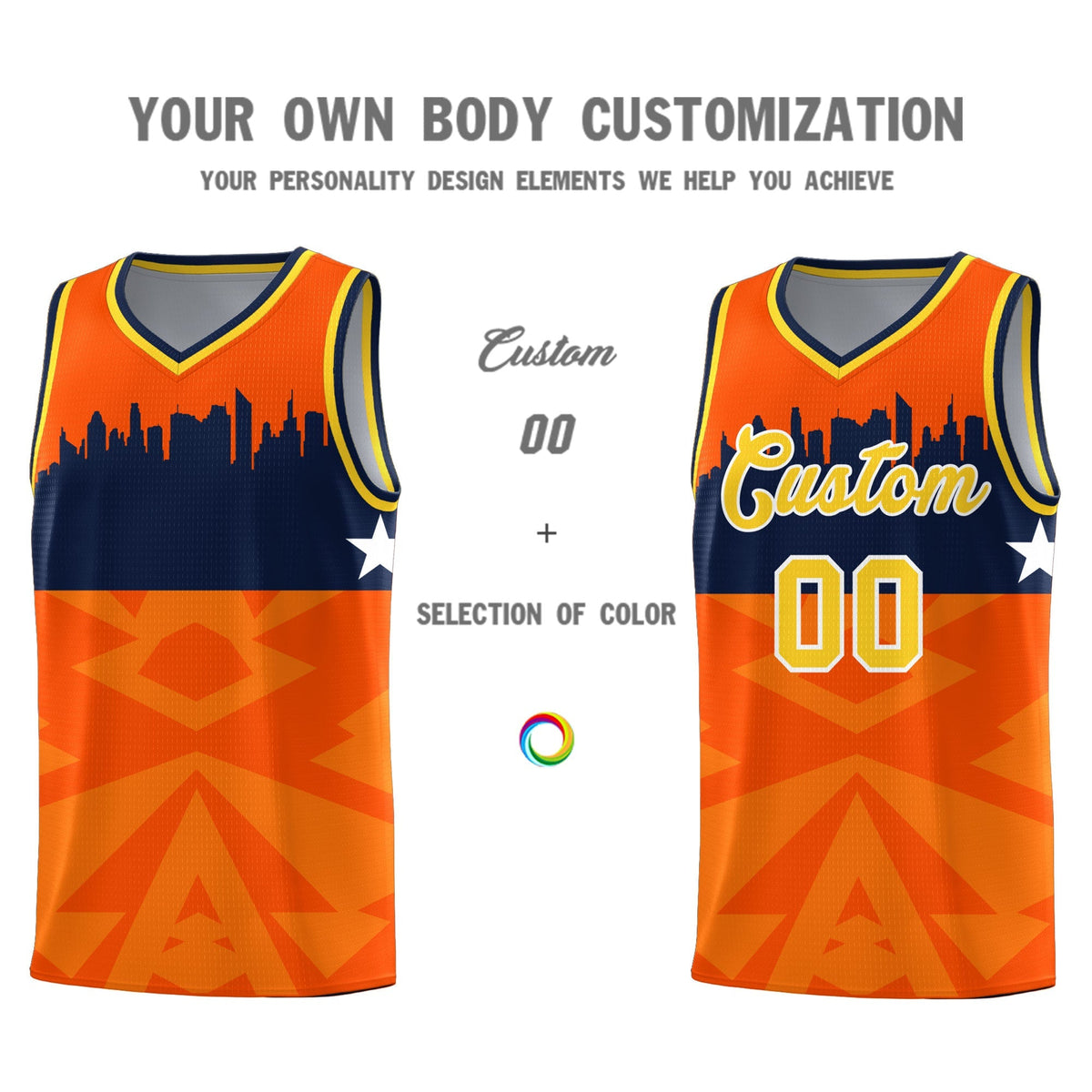 Custom Orange Personalized City Silhouette Pattern Sports Uniform Basketball Jersey|KXKSHOP