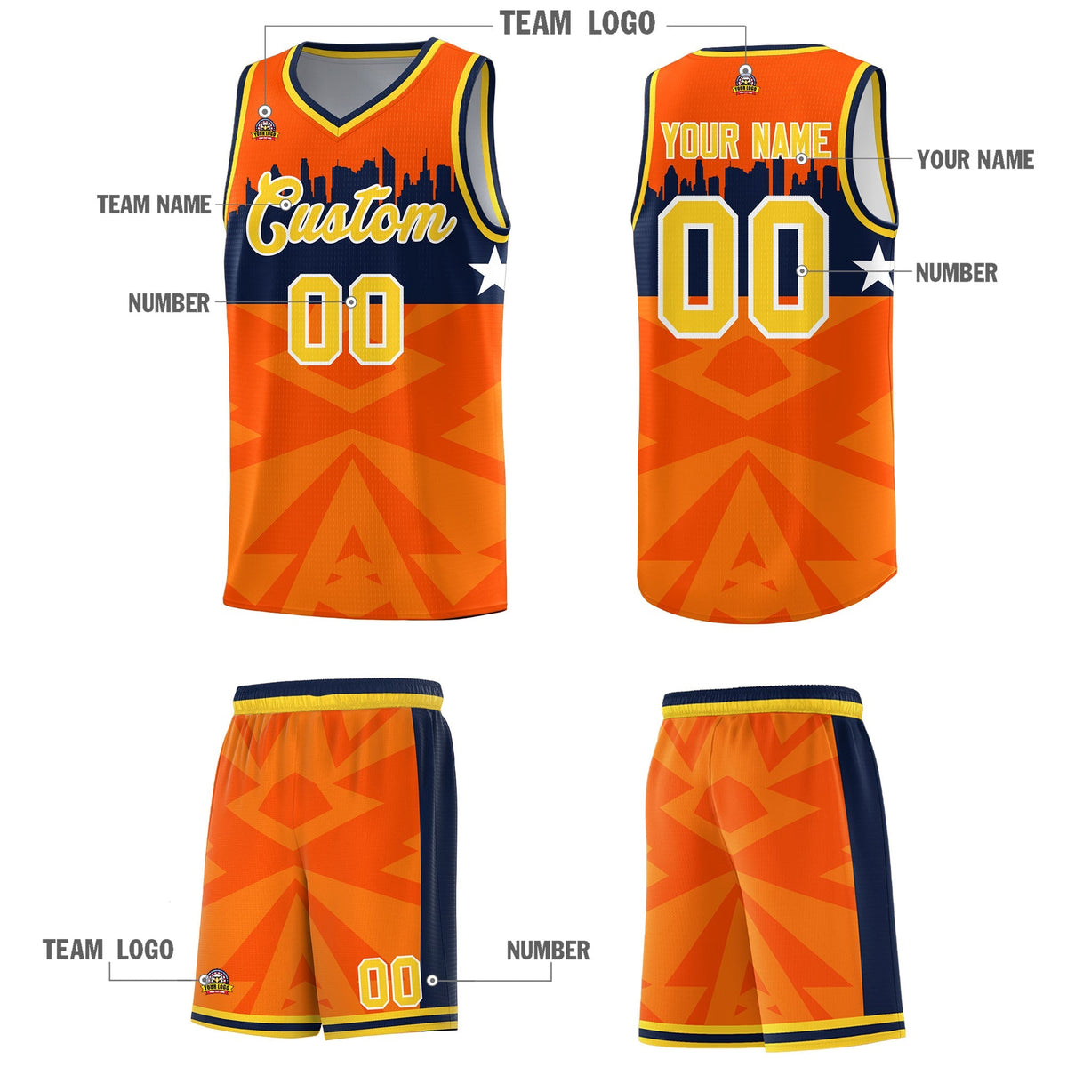 Custom Orange Personalized City Silhouette Pattern Sports Uniform Basketball Jersey|KXKSHOP
