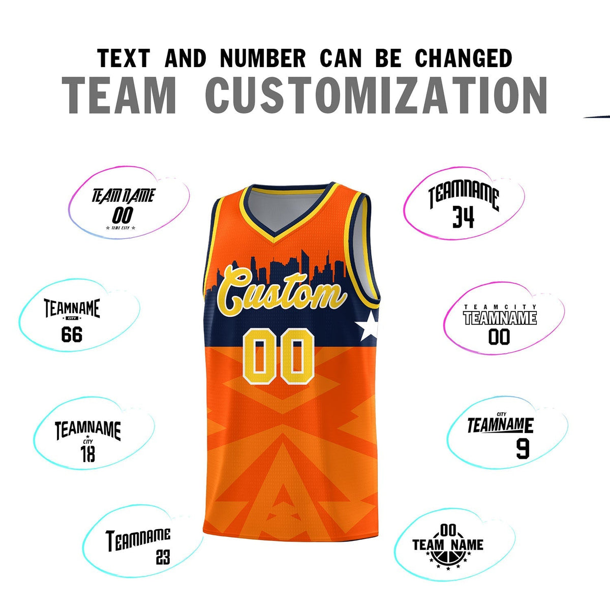 Custom Orange Personalized City Silhouette Pattern Sports Uniform Basketball Jersey|KXKSHOP