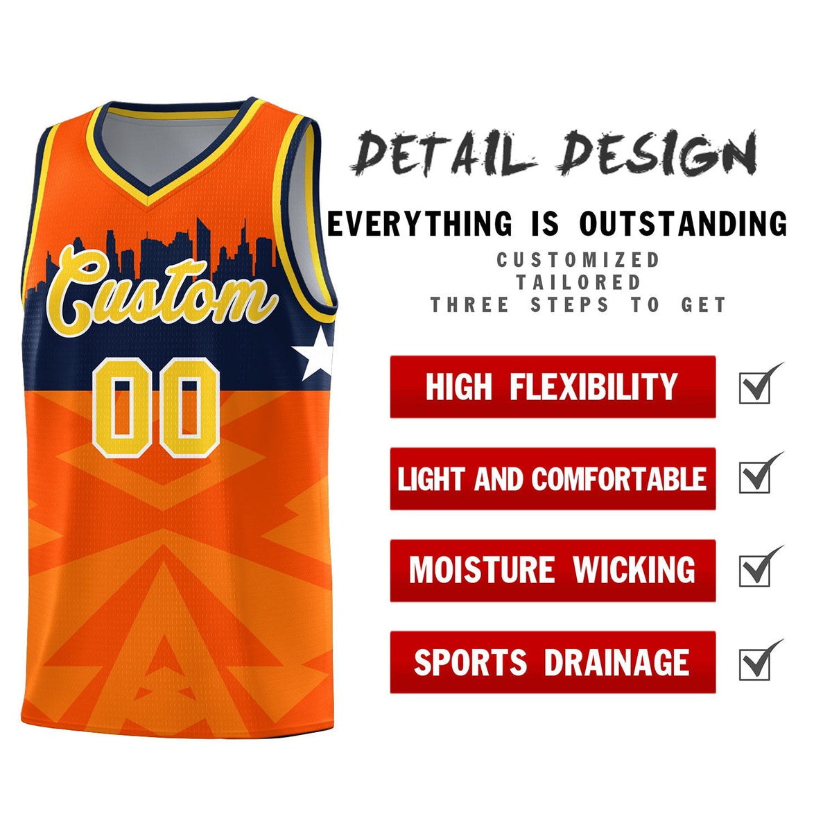 Custom Orange Personalized City Silhouette Pattern Sports Uniform Basketball Jersey|KXKSHOP