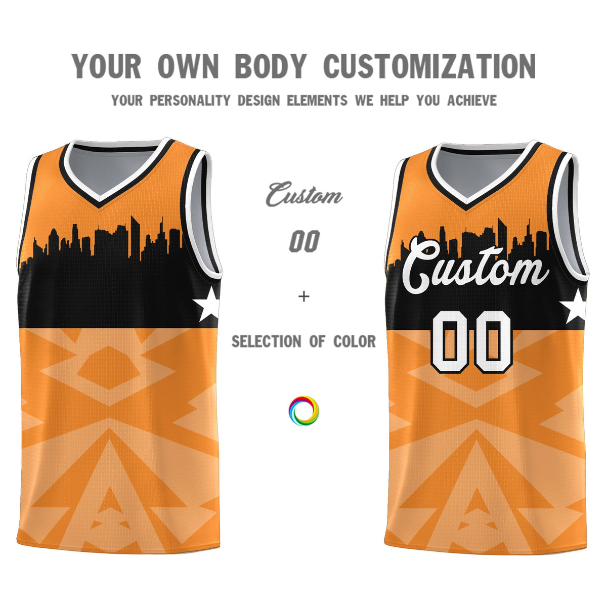 Custom Orange Personalized City Silhouette Pattern Sports Uniform Basketball Jersey|KXKSHOP