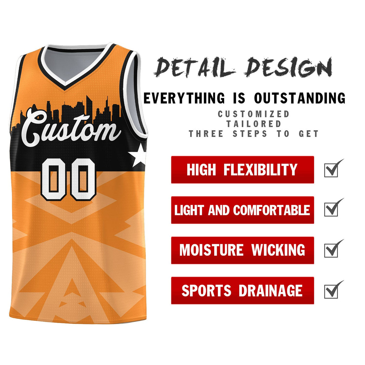 Custom Orange Personalized City Silhouette Pattern Sports Uniform Basketball Jersey|KXKSHOP