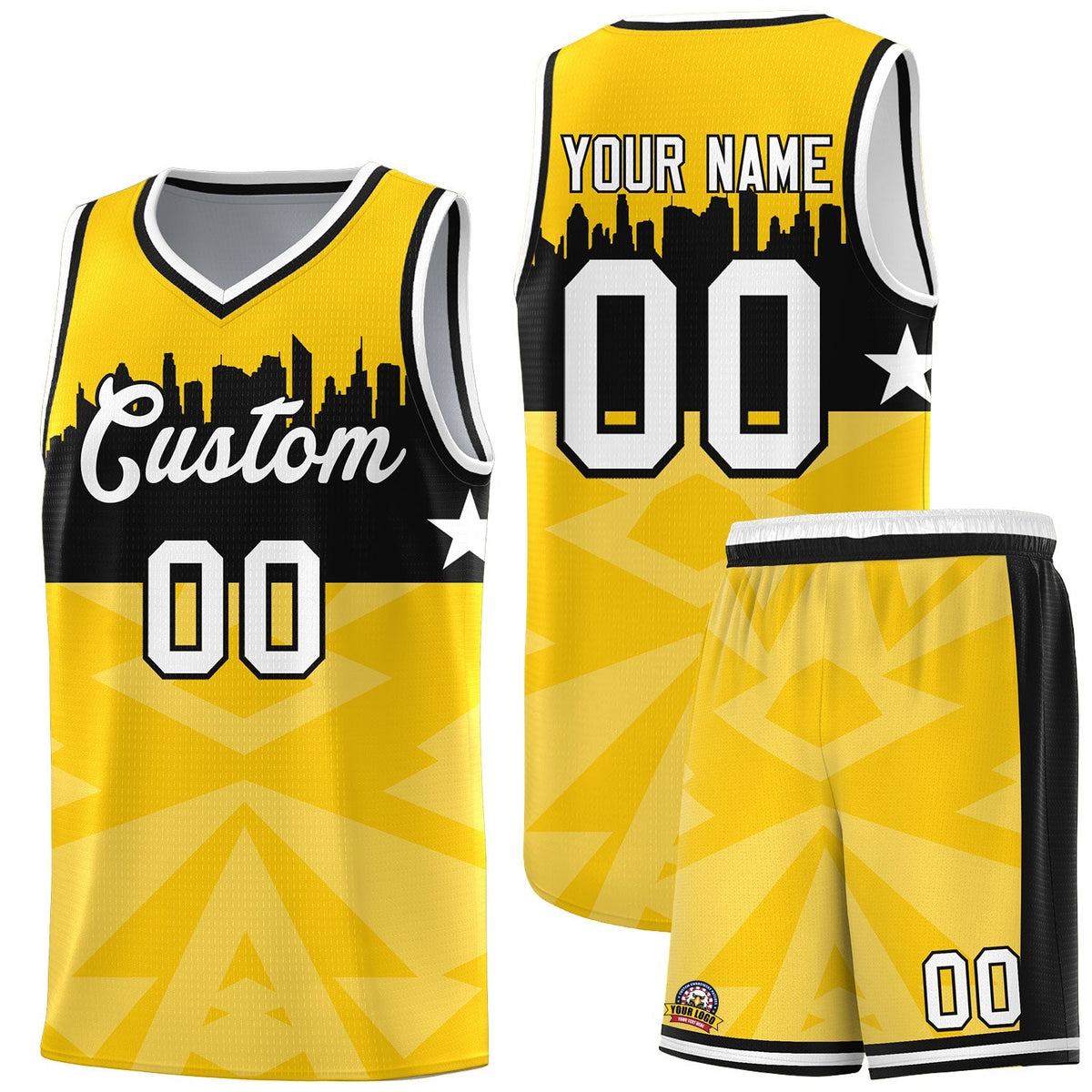 Custom Gold Personalized City Silhouette Pattern Sports Uniform Basketball Jersey|KXKSHOP