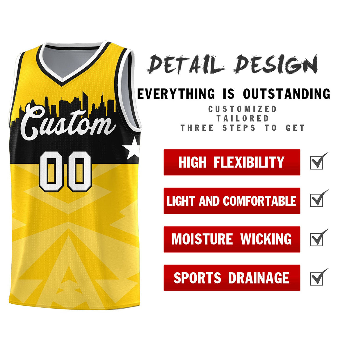 Custom Gold Personalized City Silhouette Pattern Sports Uniform Basketball Jersey|KXKSHOP