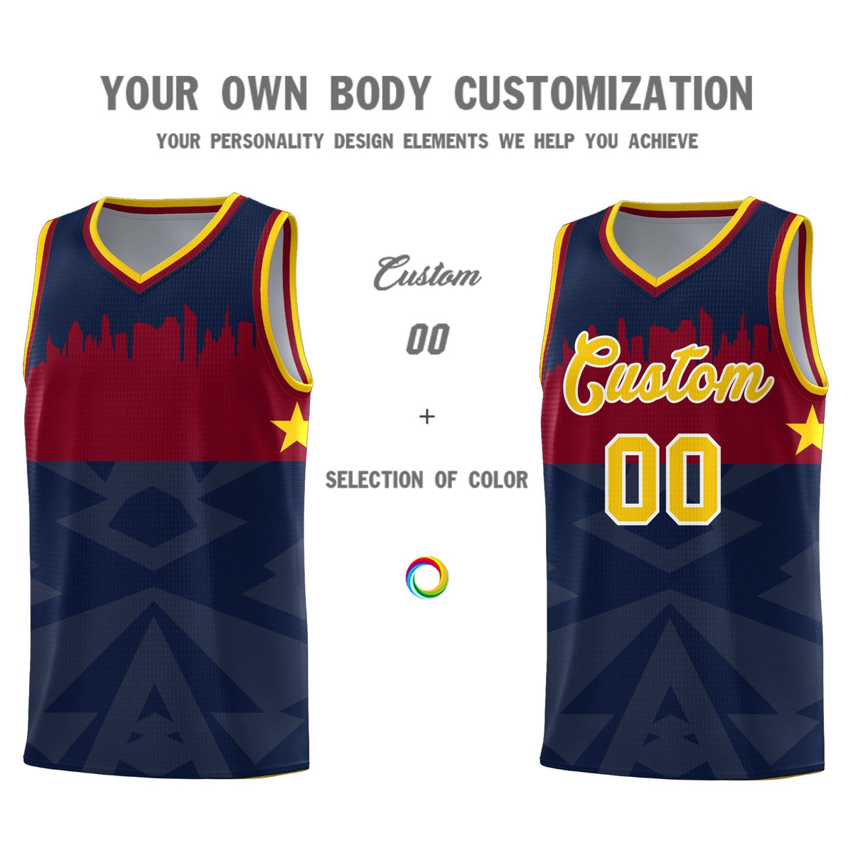 Custom Navy Personalized City Silhouette Pattern Sports Uniform Basketball Jersey|KXKSHOP