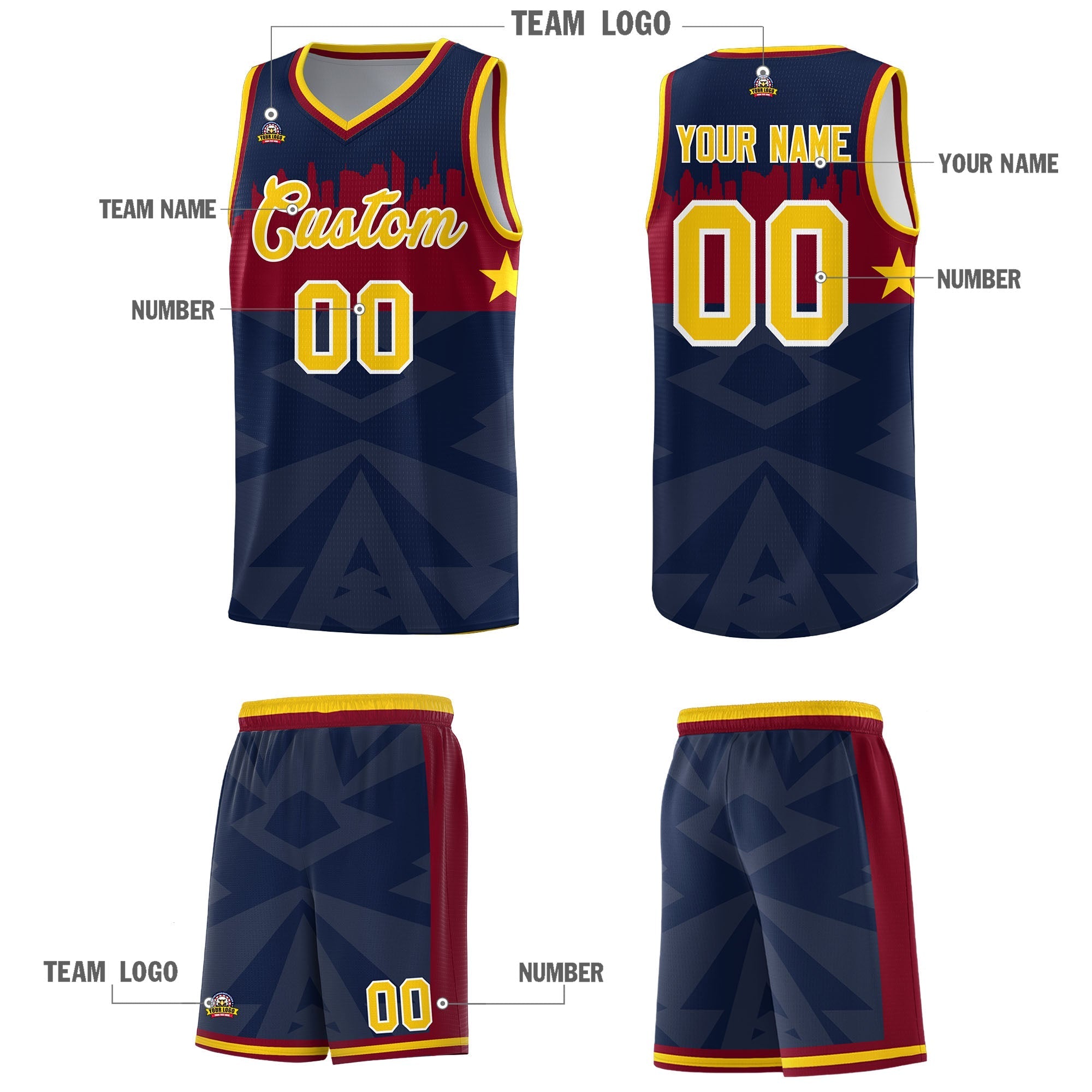 Custom Navy Personalized City Silhouette Pattern Sports Uniform Basketball Jersey|KXKSHOP