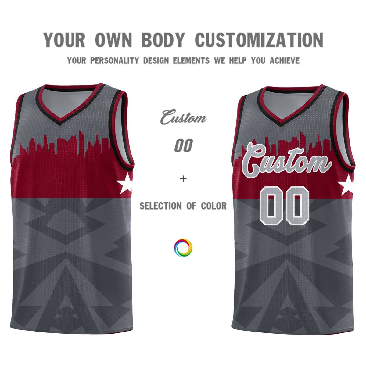 Custom Dark Gray Personalized City Silhouette Pattern Sports Uniform Basketball Jersey|KXKSHOP