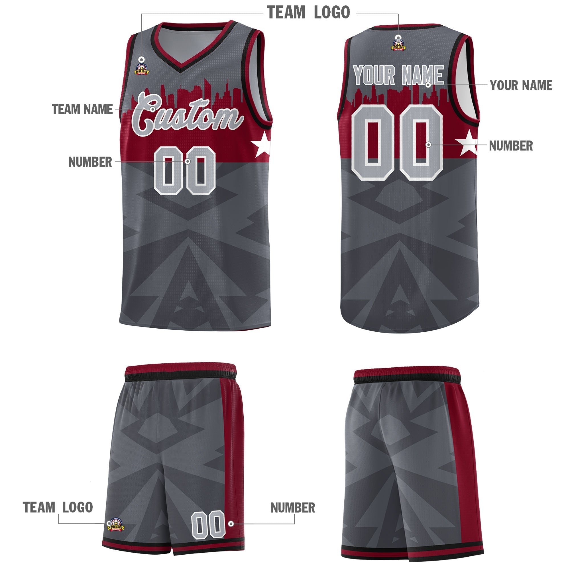 Custom Dark Gray Personalized City Silhouette Pattern Sports Uniform Basketball Jersey|KXKSHOP