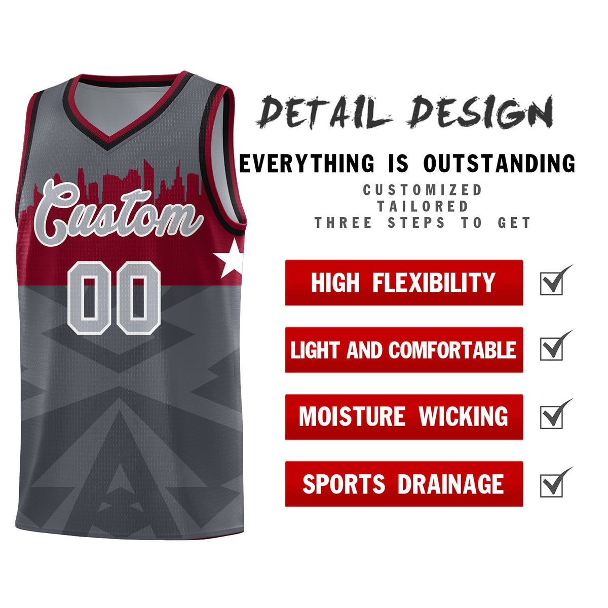 Custom Dark Gray Personalized City Silhouette Pattern Sports Uniform Basketball Jersey|KXKSHOP
