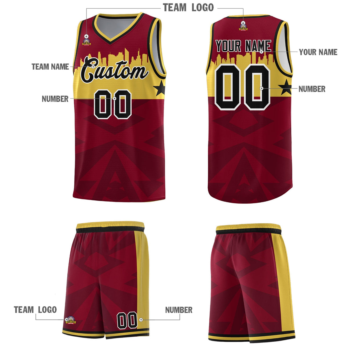 Custom Crimson Personalized City Silhouette Pattern Sports Uniform Basketball Jersey|KXKSHOP