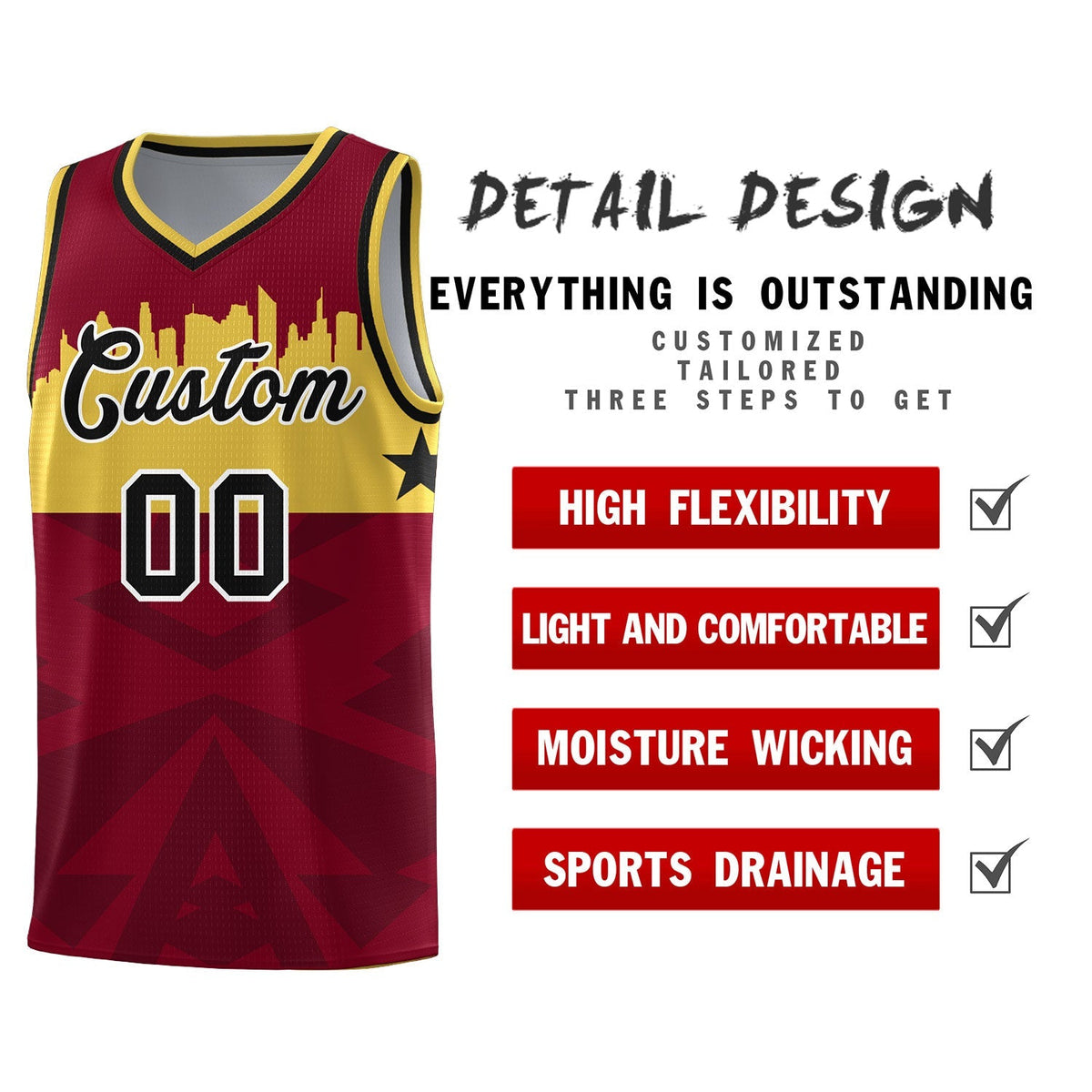 Custom Crimson Personalized City Silhouette Pattern Sports Uniform Basketball Jersey|KXKSHOP
