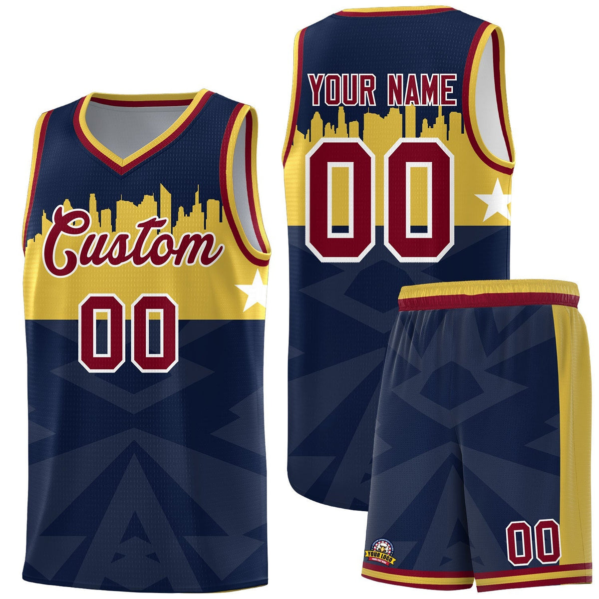 Custom Navy Personalized City Silhouette Pattern Sports Uniform Basketball Jersey|KXKSHOP