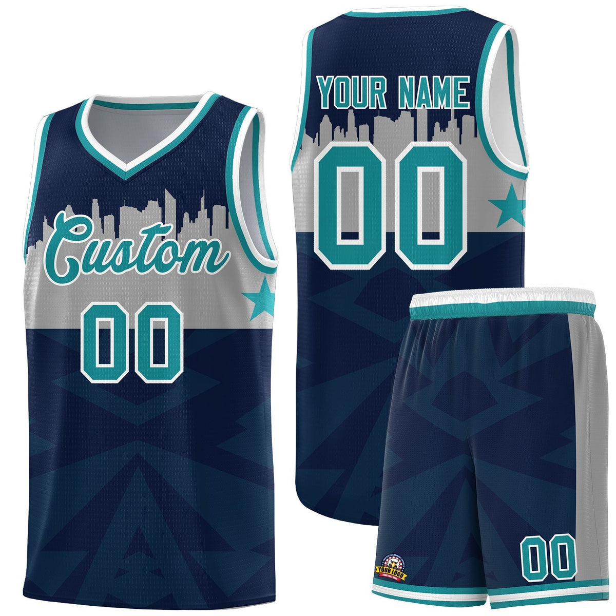 Custom Navy Personalized City Silhouette Pattern Sports Uniform Basketball Jersey|KXKSHOP