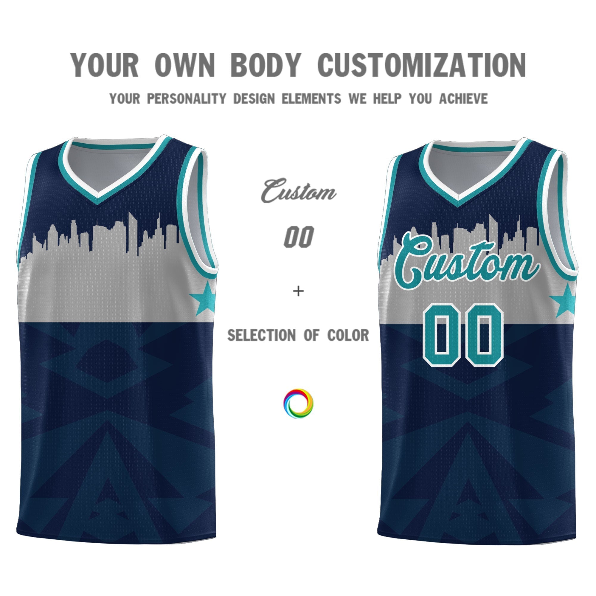 Custom Navy Personalized City Silhouette Pattern Sports Uniform Basketball Jersey|KXKSHOP