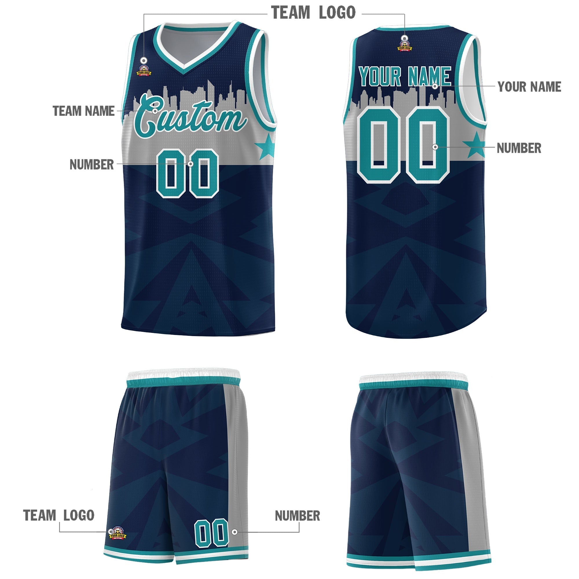 Custom Navy Personalized City Silhouette Pattern Sports Uniform Basketball Jersey|KXKSHOP
