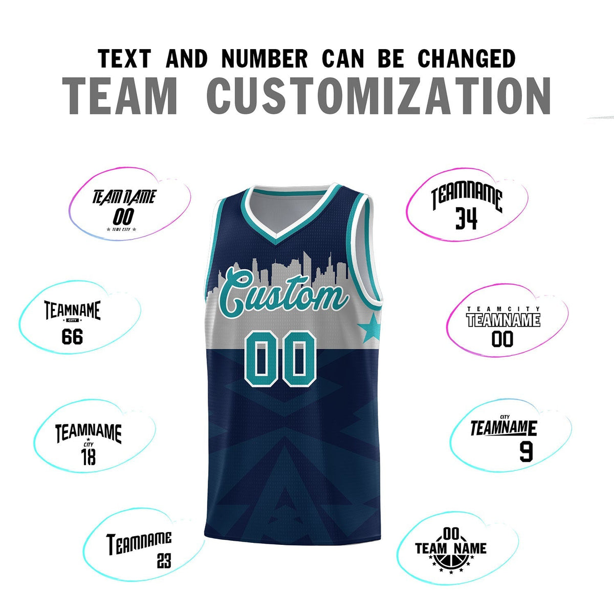 Custom Navy Personalized City Silhouette Pattern Sports Uniform Basketball Jersey|KXKSHOP