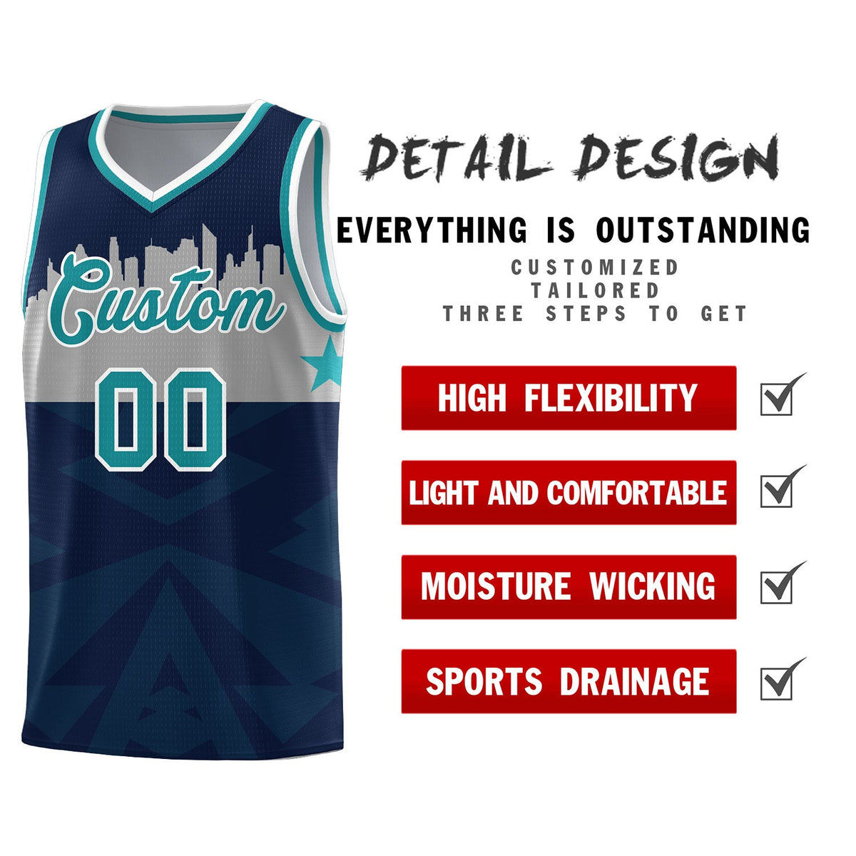 Custom Navy Personalized City Silhouette Pattern Sports Uniform Basketball Jersey|KXKSHOP