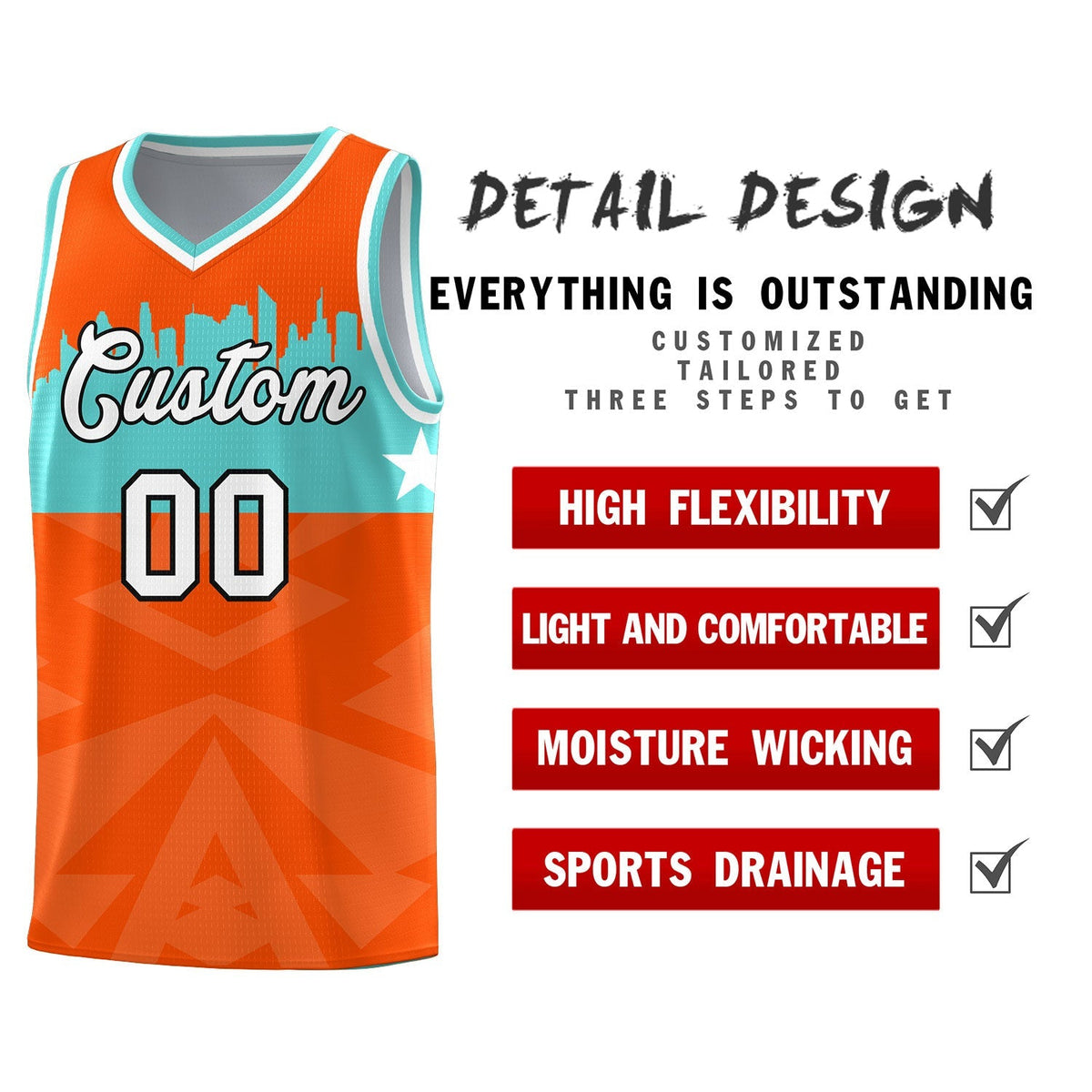 Custom Orange Personalized City Silhouette Pattern Sports Uniform Basketball Jersey|KXKSHOP