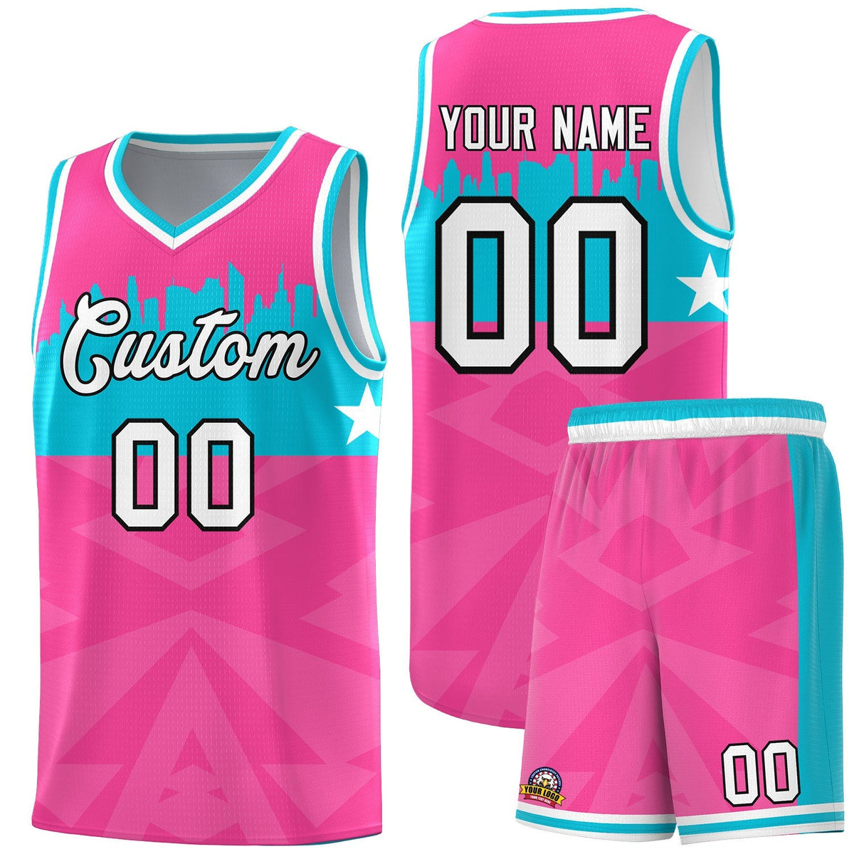 Custom Pink Personalized City Silhouette Pattern Sports Uniform Basketball Jersey|KXKSHOP
