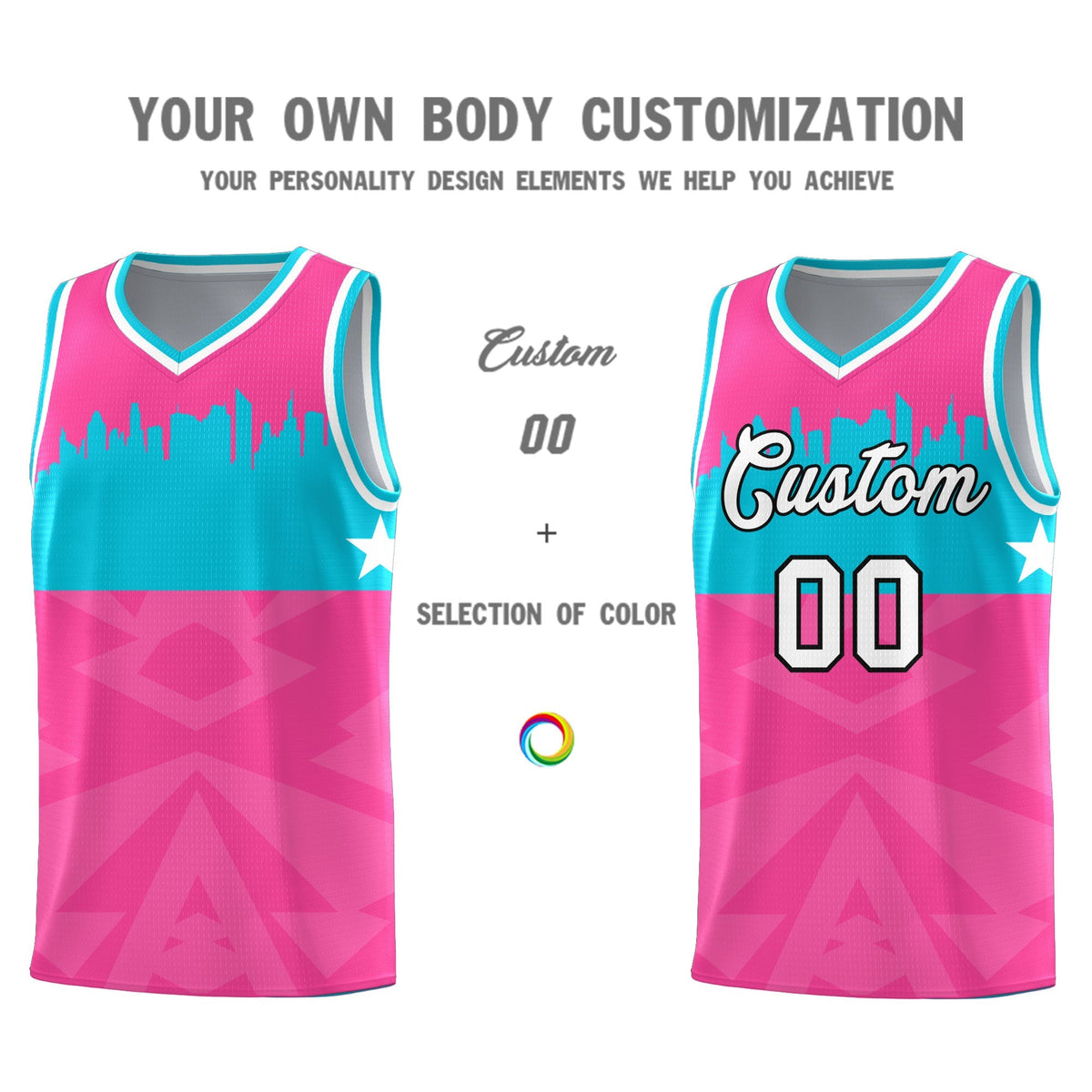 Custom Pink Personalized City Silhouette Pattern Sports Uniform Basketball Jersey|KXKSHOP