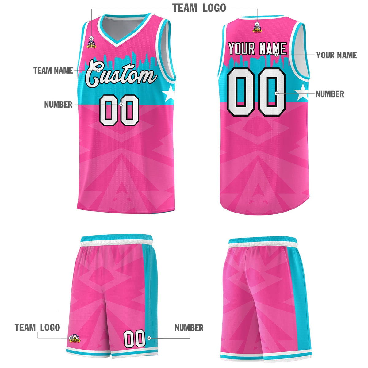 Custom Pink Personalized City Silhouette Pattern Sports Uniform Basketball Jersey|KXKSHOP