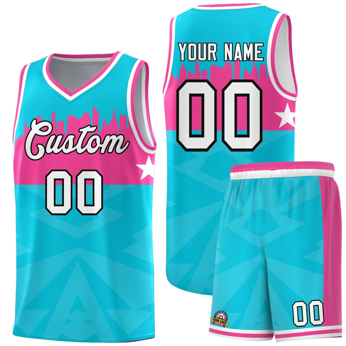 Custom Sky Blue Personalized City Silhouette Pattern Sports Uniform Basketball Jersey|KXKSHOP