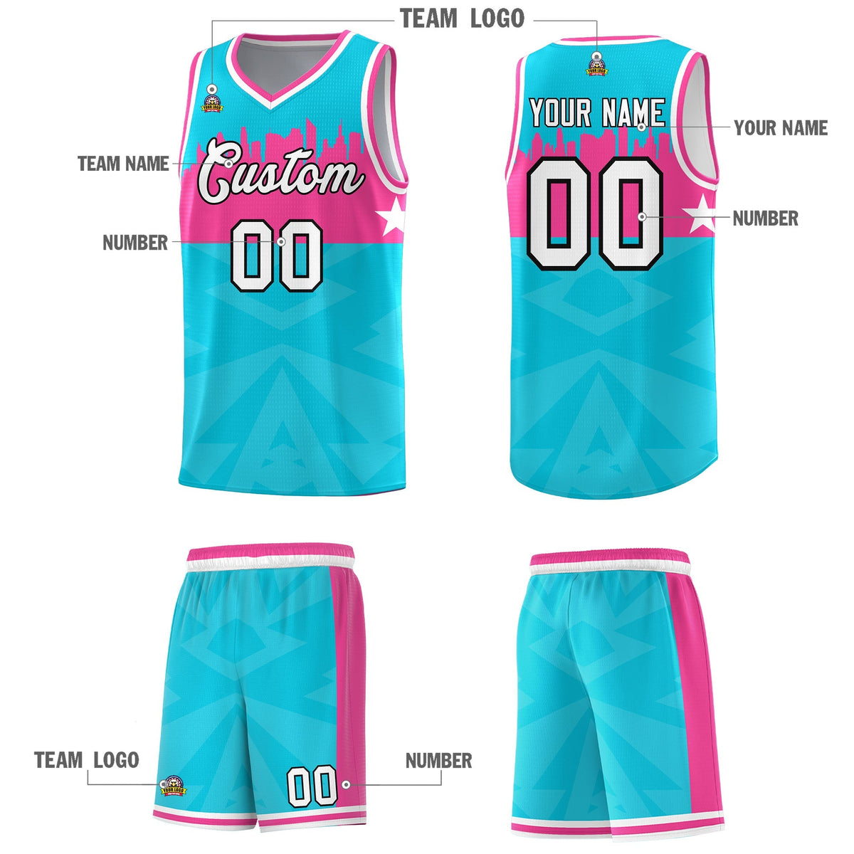 Custom Sky Blue Personalized City Silhouette Pattern Sports Uniform Basketball Jersey|KXKSHOP