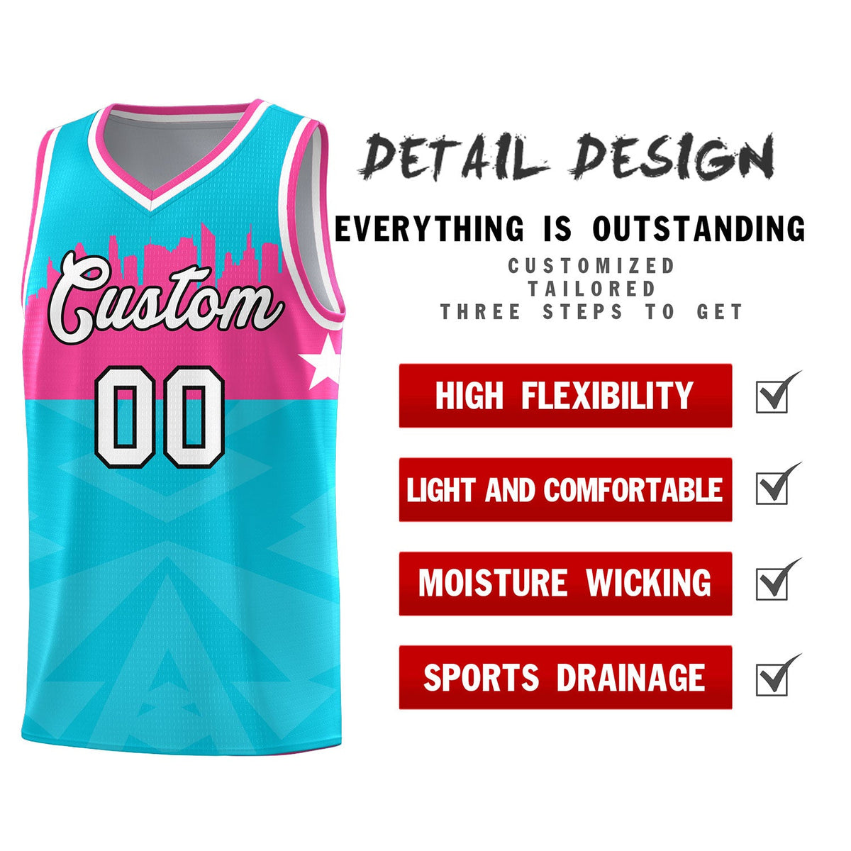 Custom Sky Blue Personalized City Silhouette Pattern Sports Uniform Basketball Jersey|KXKSHOP