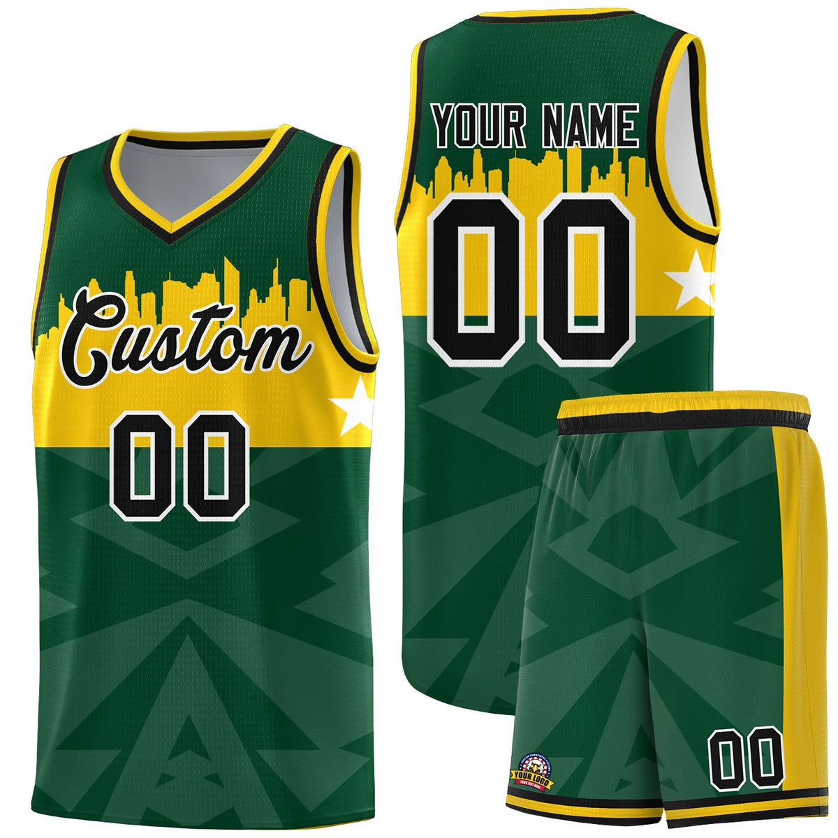 Custom Green Personalized City Silhouette Pattern Sports Uniform Basketball Jersey|KXKSHOP