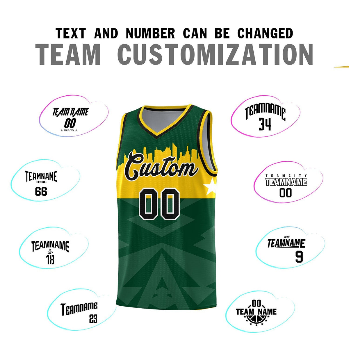Custom Green Personalized City Silhouette Pattern Sports Uniform Basketball Jersey|KXKSHOP
