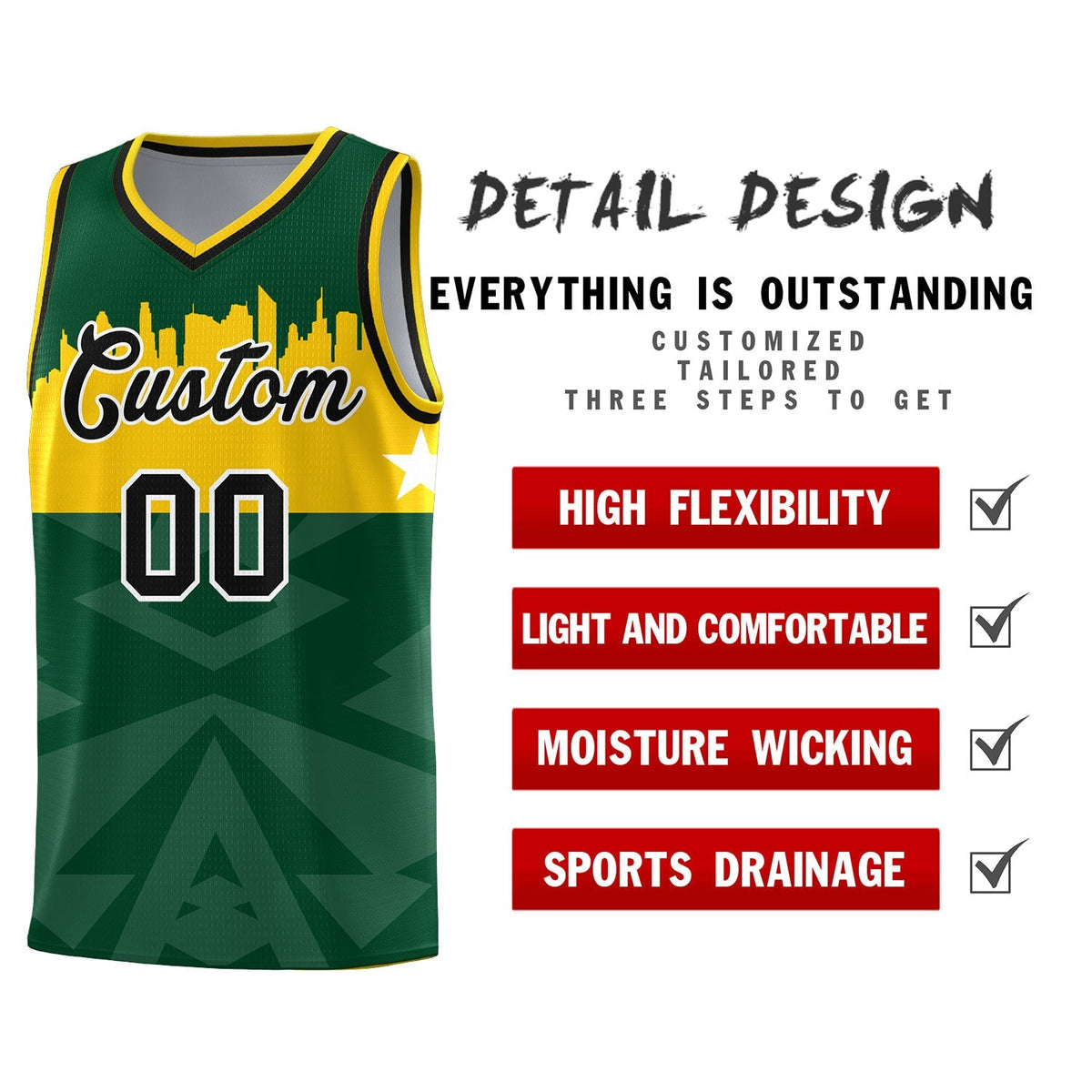 Custom Green Personalized City Silhouette Pattern Sports Uniform Basketball Jersey|KXKSHOP