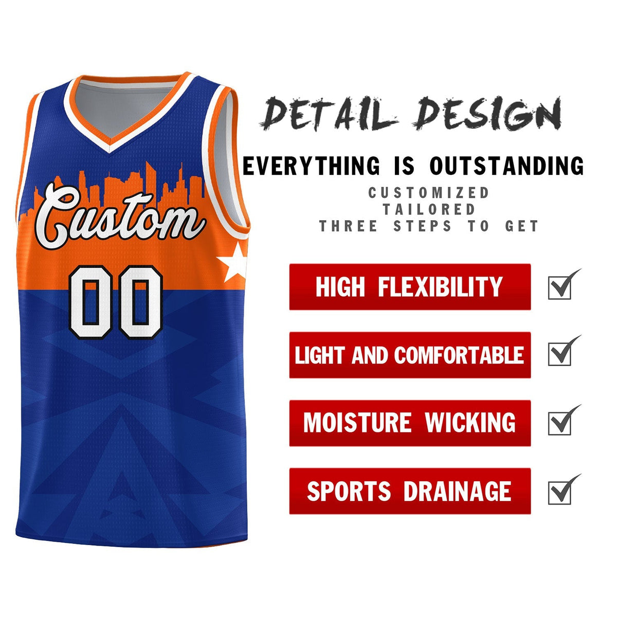 Custom Royal Personalized City Silhouette Pattern Sports Uniform Basketball Jersey|KXKSHOP