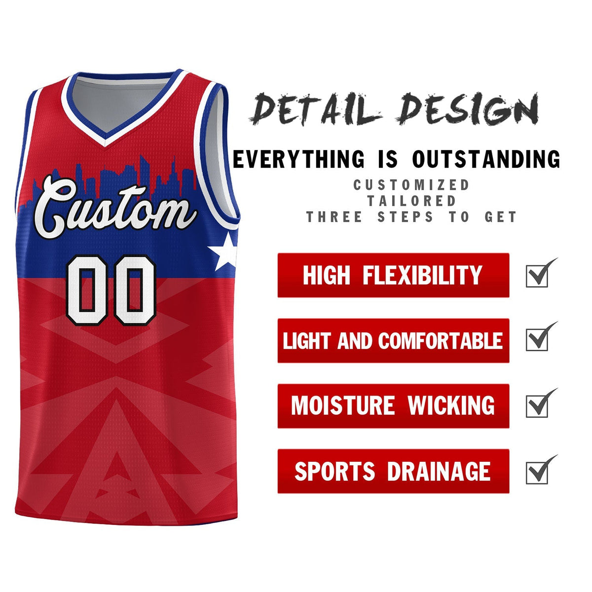 Custom Red Personalized City Silhouette Pattern Sports Uniform Basketball Jersey|KXKSHOP
