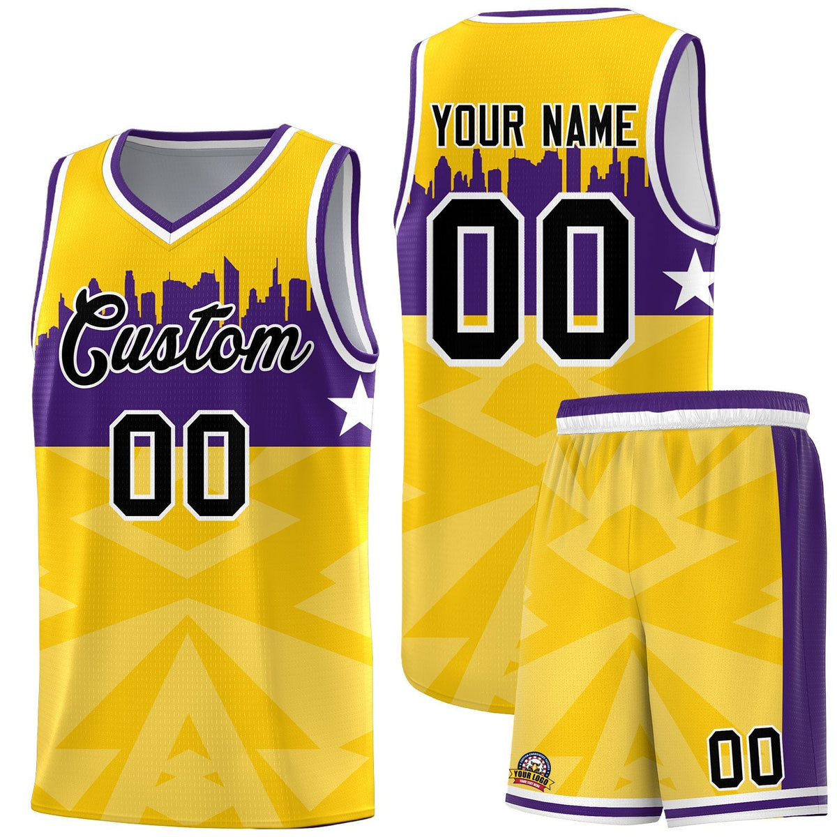 Custom Gold Personalized City Silhouette Pattern Sports Uniform Basketball Jersey|KXKSHOP