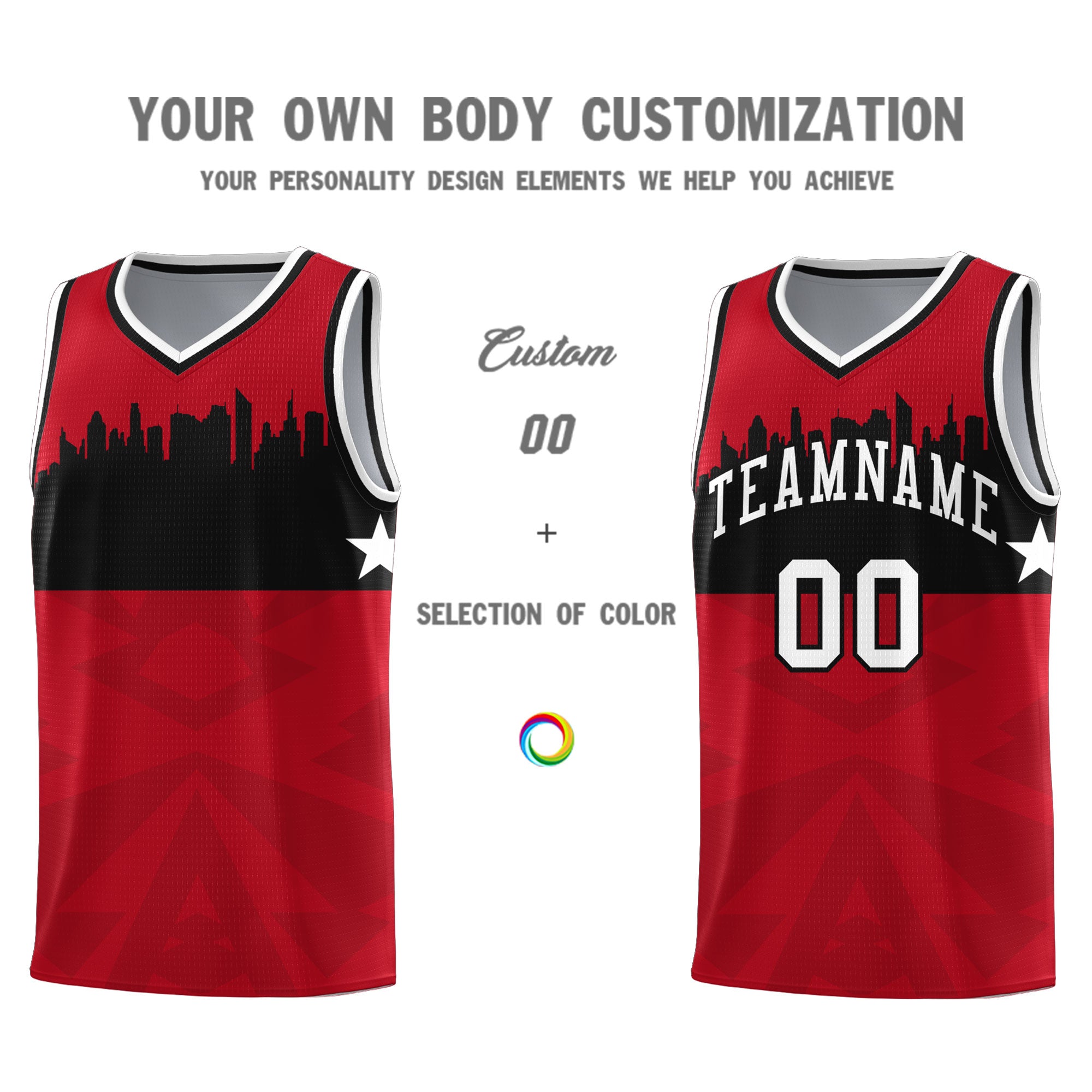 Custom Red Personalized City Silhouette Pattern Sports Uniform Basketball Jersey|KXKSHOP