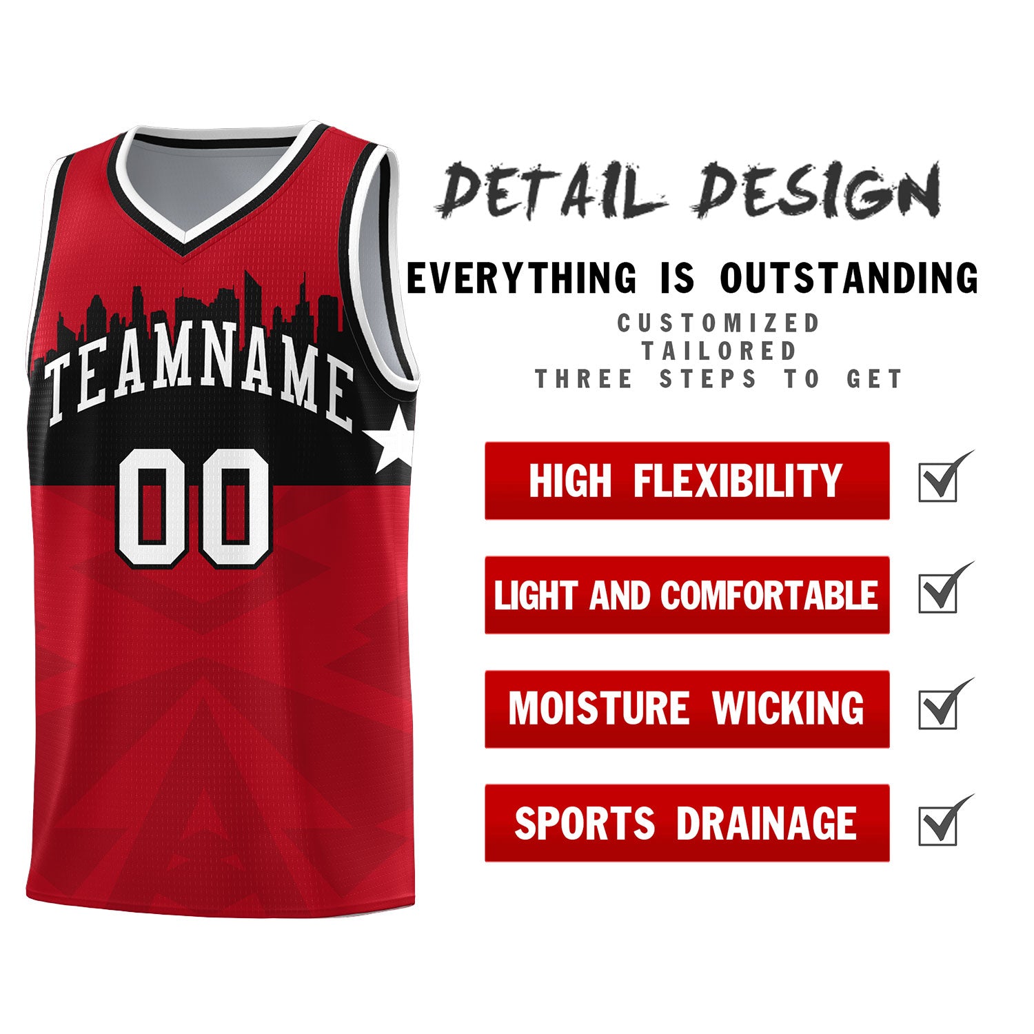 Custom Red Personalized City Silhouette Pattern Sports Uniform Basketball Jersey|KXKSHOP